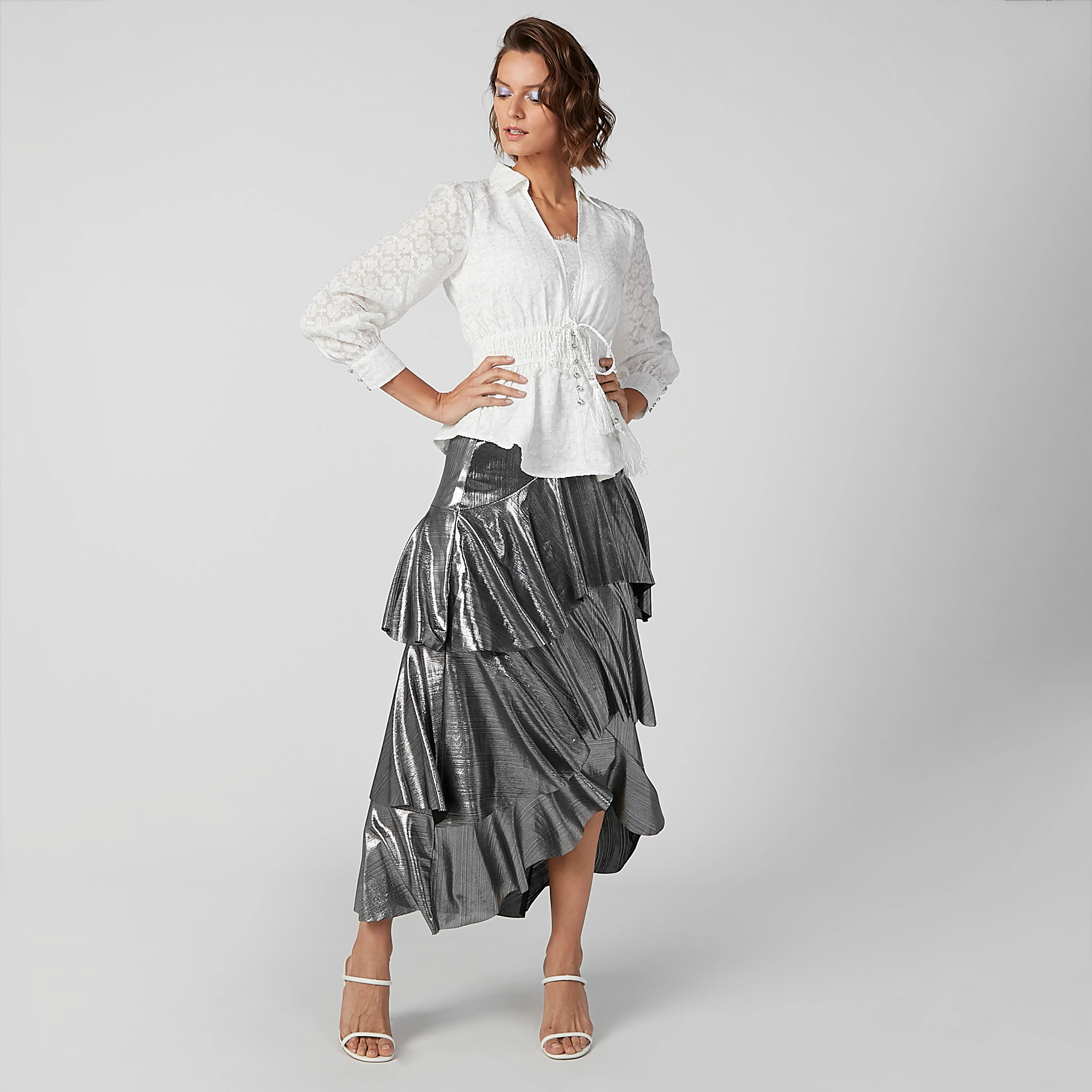 تنورة ميتاليك بحوّاف غير مستوية من آيكونيك-women-clothing-bottoms-skirts-image-4