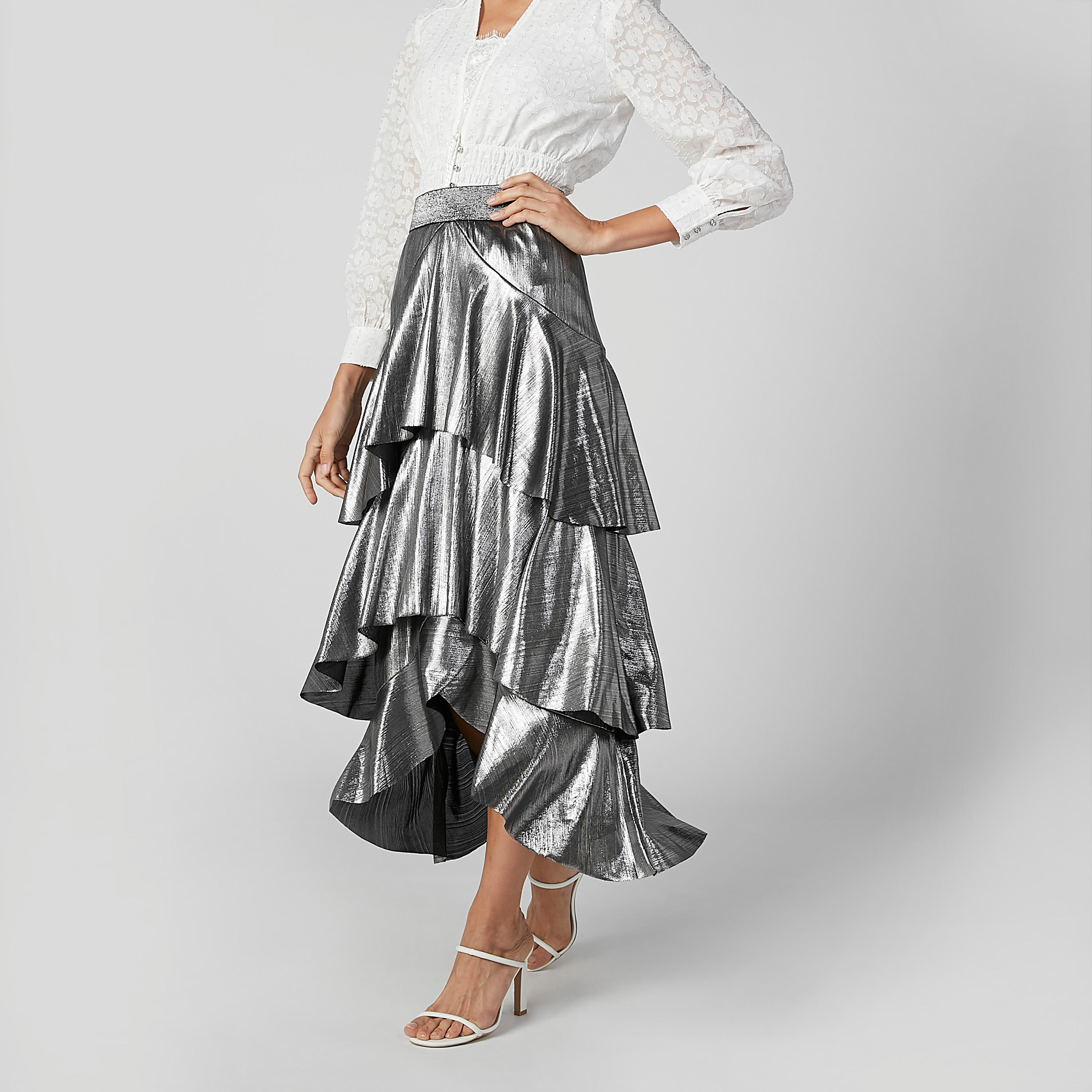 تنورة ميتاليك بحوّاف غير مستوية من آيكونيك-women-clothing-bottoms-skirts-image-1