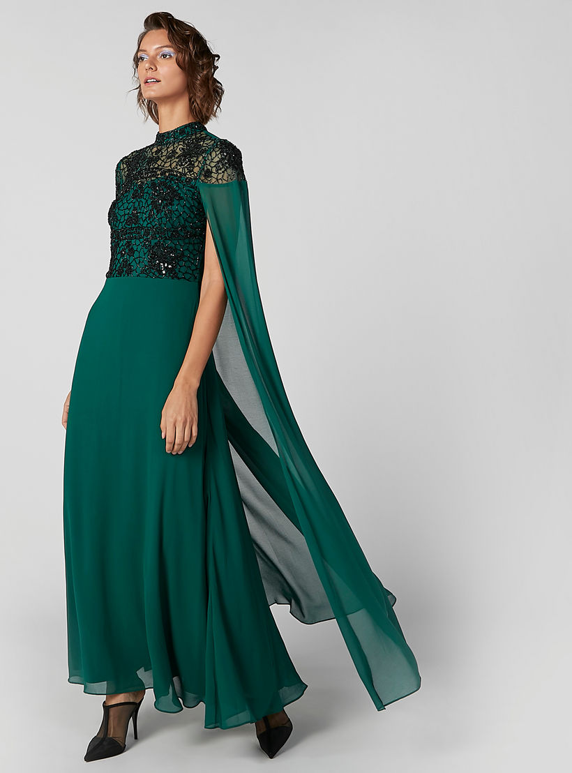 فستان طويل بتصميم فضفاض مزيّن بياقة عالية من آيكونيك-women-clothing-dresses-image-1