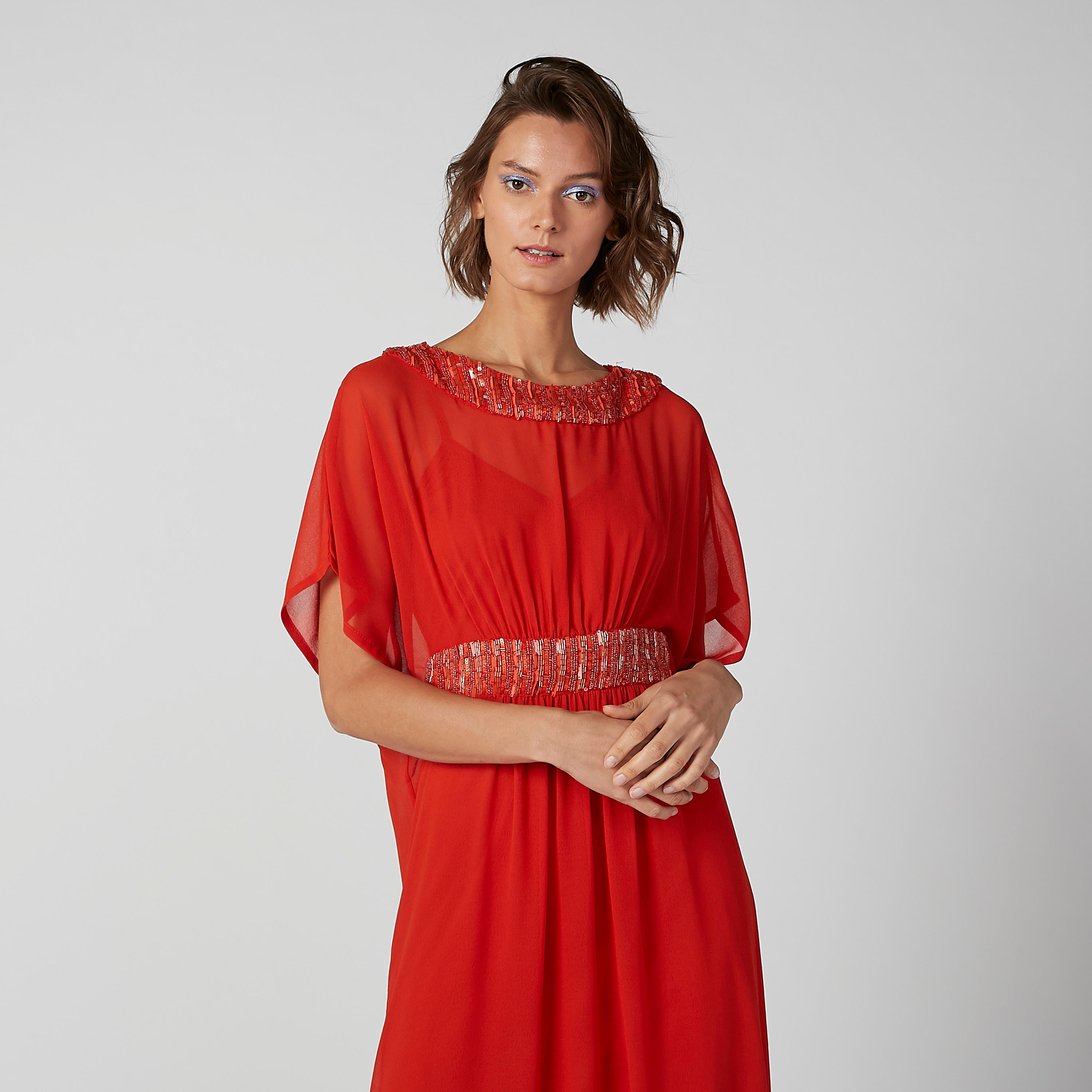 فستان طويل مزيّن بأكمام قصيرة من آيكونيك-women-clothing-dresses-image-2