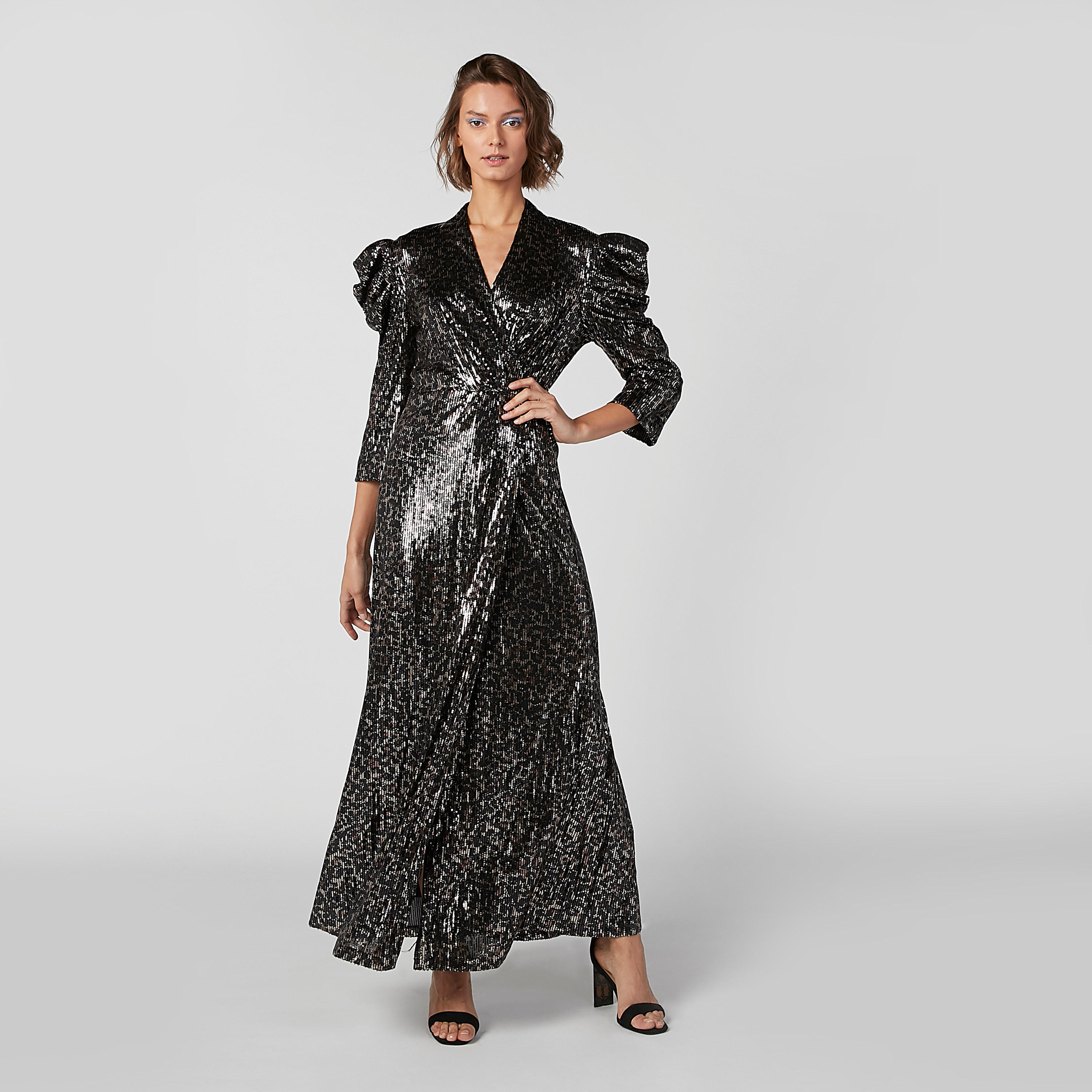 فستان بارز الملمس بأكمام 3/4 وفتحة جانبية من آيكونيك-women-clothing-dresses-image-1