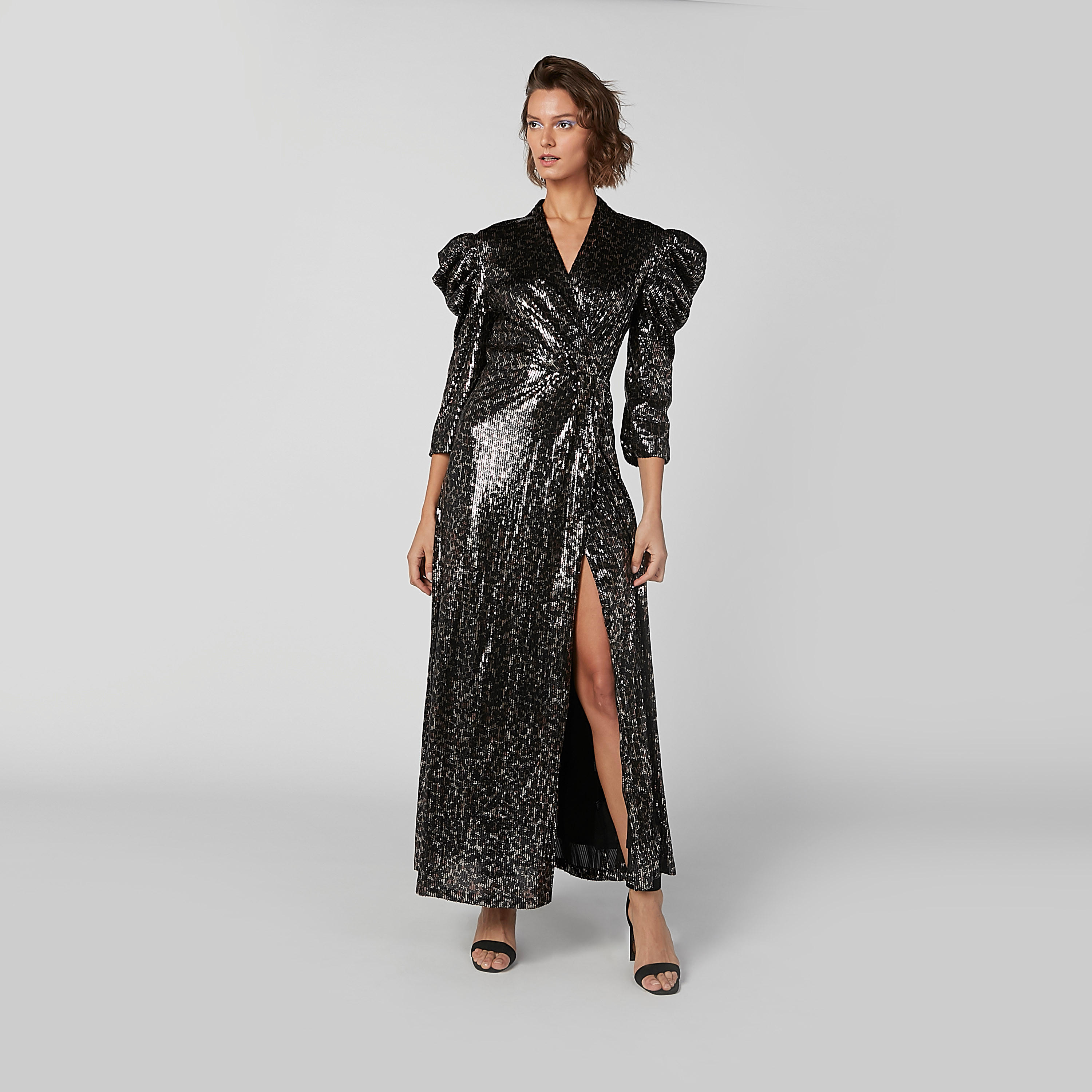 فستان بارز الملمس بأكمام 3/4 وفتحة جانبية من آيكونيك-women-clothing-dresses-image-4