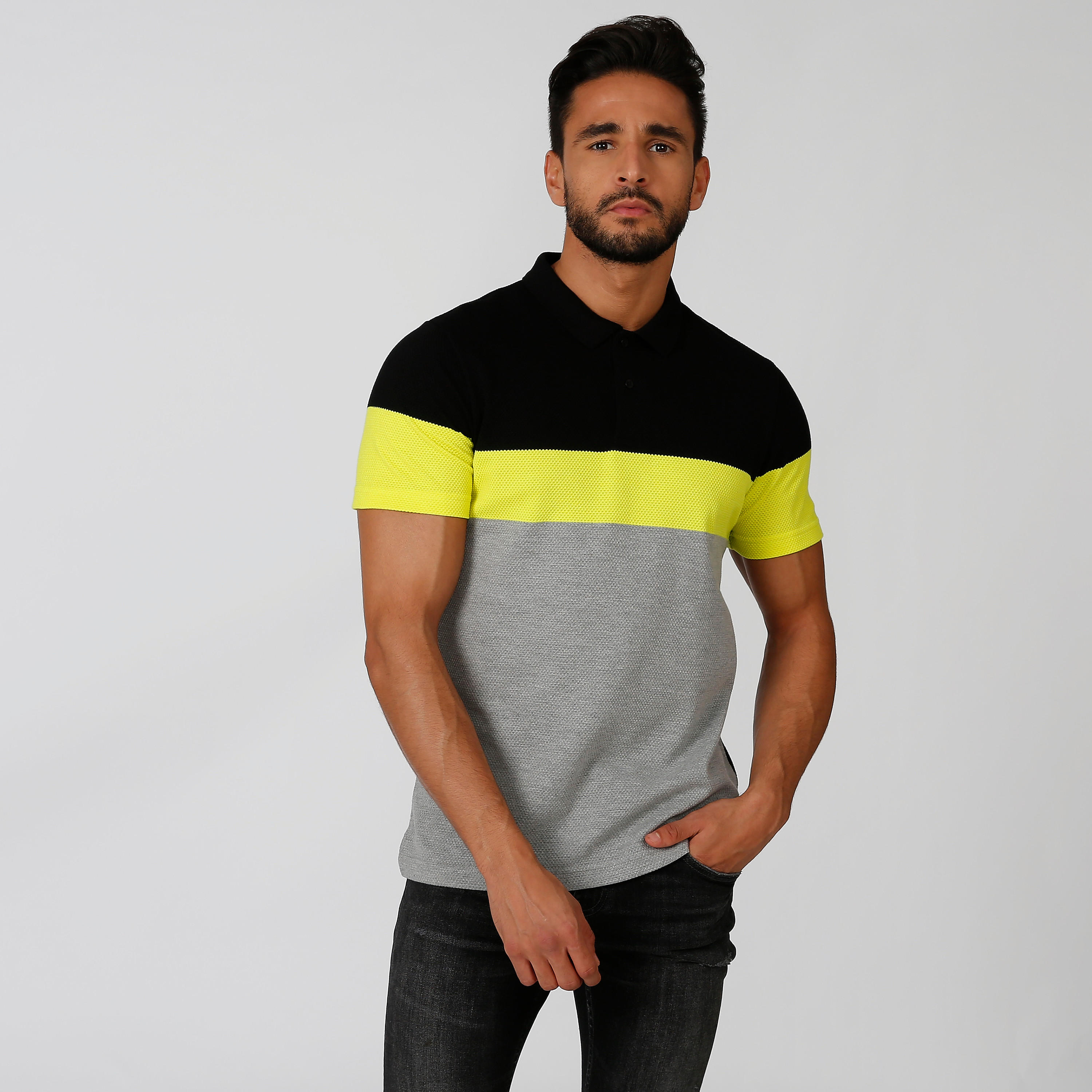 تيشيرت بولو سليم بنمط كتل الألوان بأكمام قصيرة من آيكونيك-men-clothing-tshirtsandpolos-polos-image-1