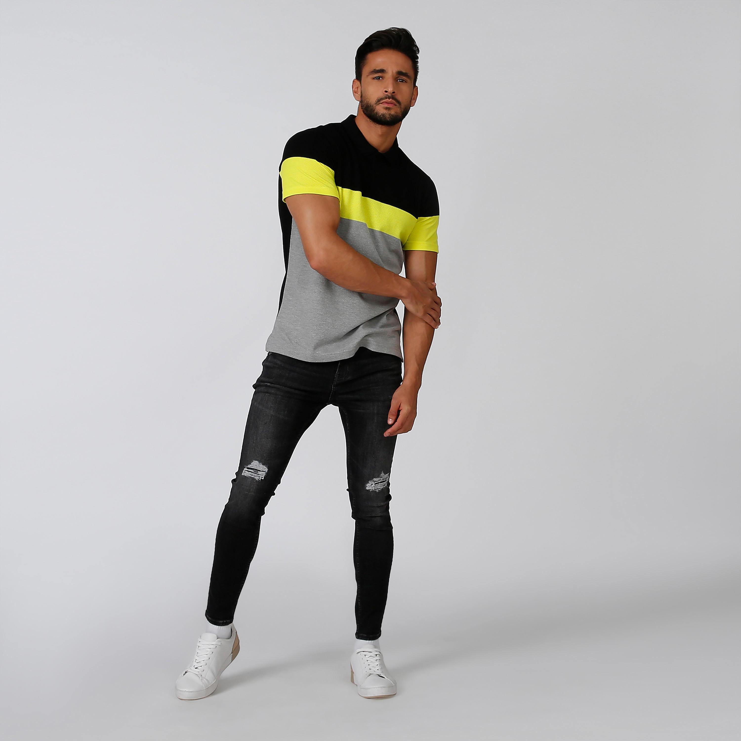 تيشيرت بولو سليم بنمط كتل الألوان بأكمام قصيرة من آيكونيك-men-clothing-tshirtsandpolos-polos-image-2