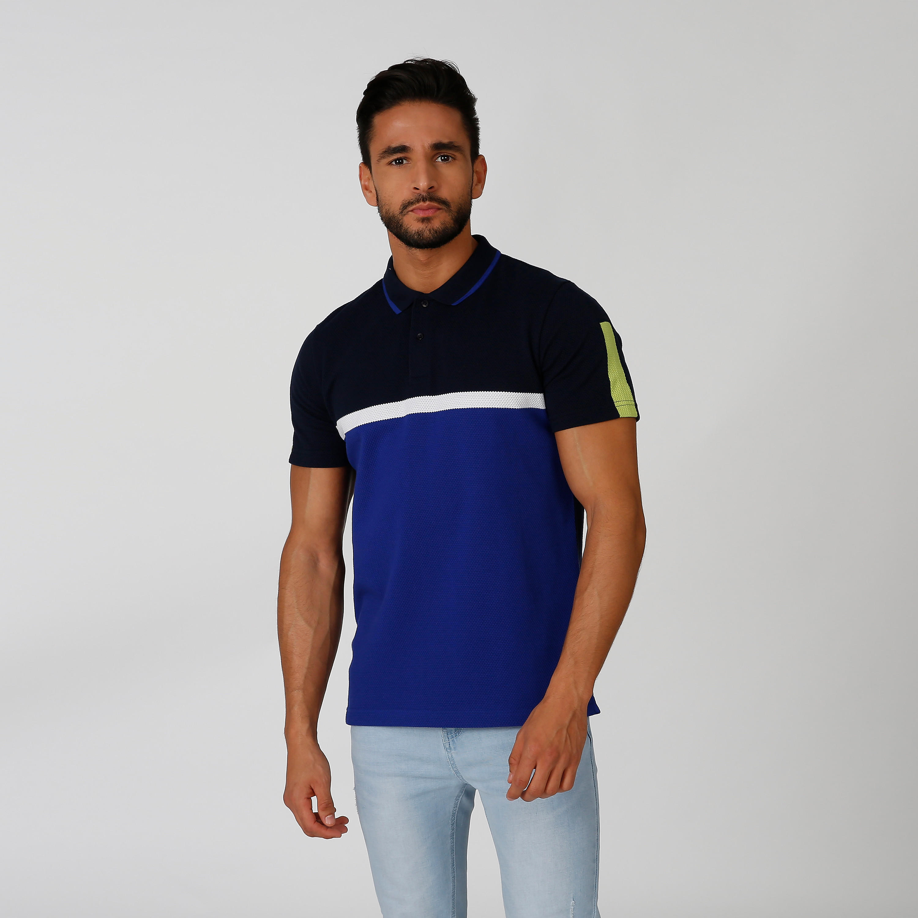 تيشيرت بولو سليم بنمط كتل الألوان بأكمام قصيرة من آيكونيك-men-clothing-tshirtsandpolos-polos-image-1