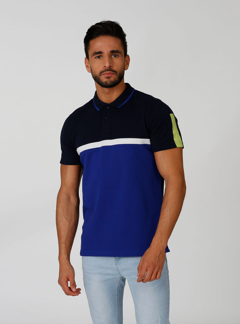 تيشيرت بولو سليم بنمط كتل الألوان بأكمام قصيرة من آيكونيك-men-clothing-tshirtsandpolos-polos-image-1