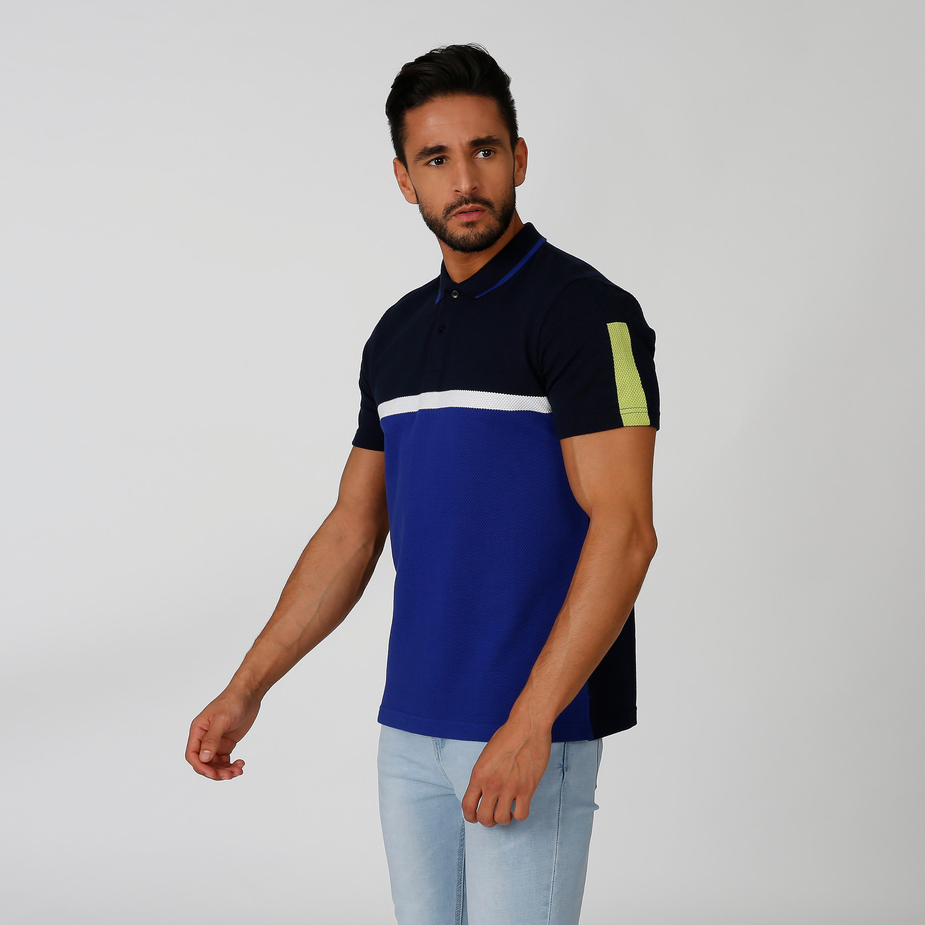 تيشيرت بولو سليم بنمط كتل الألوان بأكمام قصيرة من آيكونيك-men-clothing-tshirtsandpolos-polos-image-3