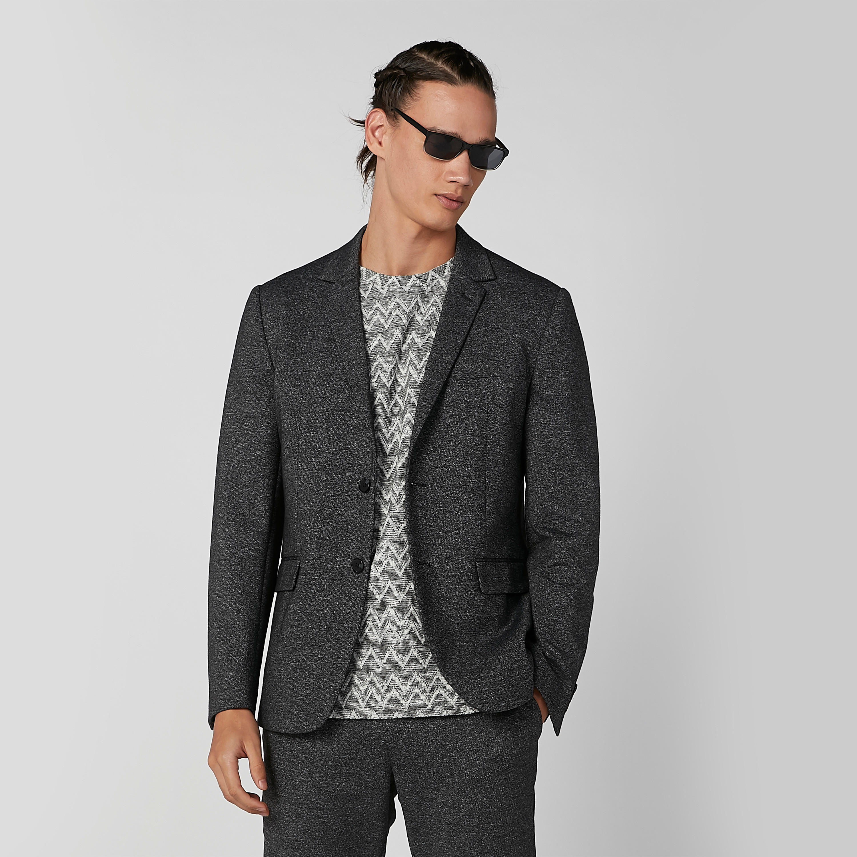 بليزر سليم بارز الملمس بياقة طويلة وأكمام طويلة من آيكونيك-men-winterwear-jacketsandblazers-image-1