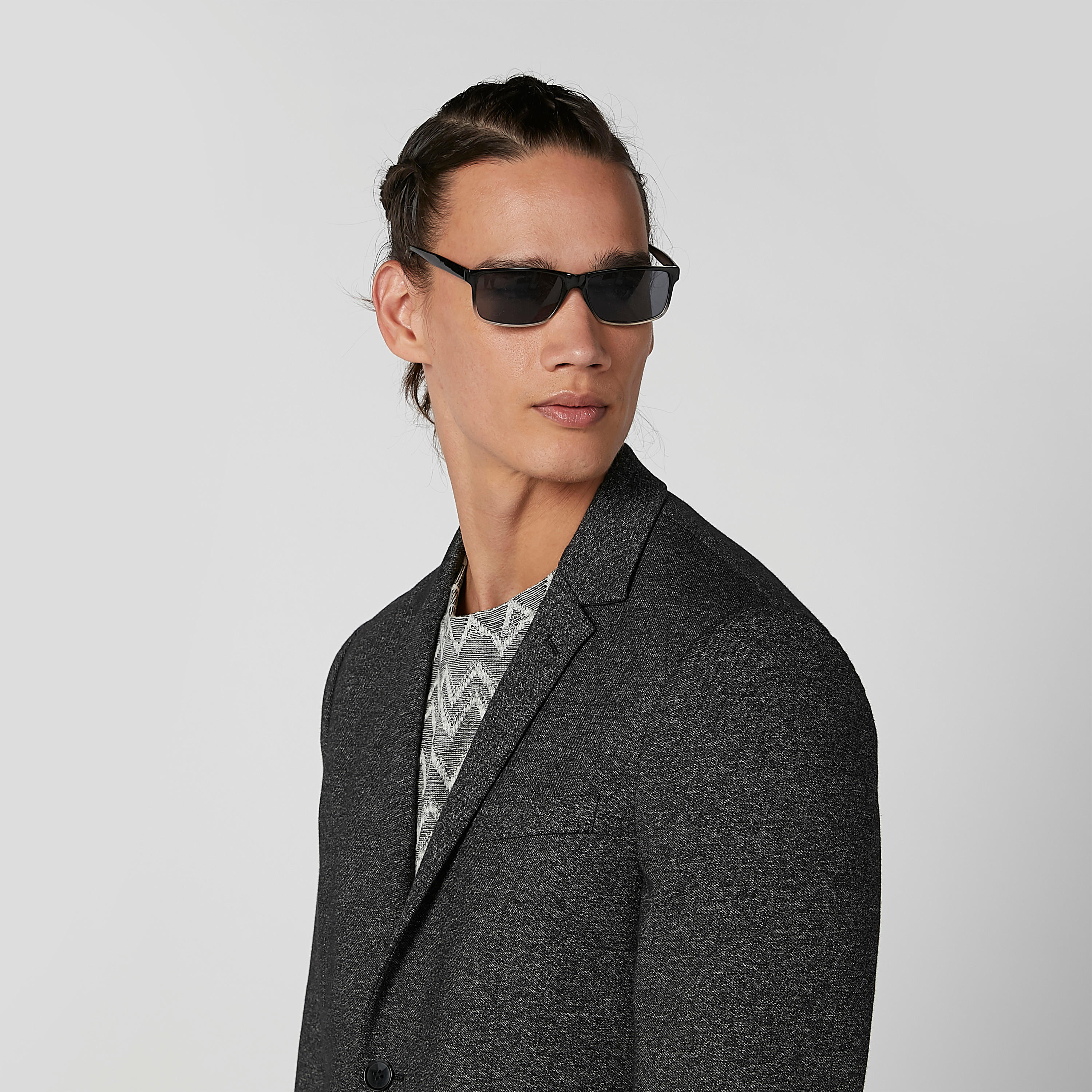 بليزر سليم بارز الملمس بياقة طويلة وأكمام طويلة من آيكونيك-men-winterwear-jacketsandblazers-image-3