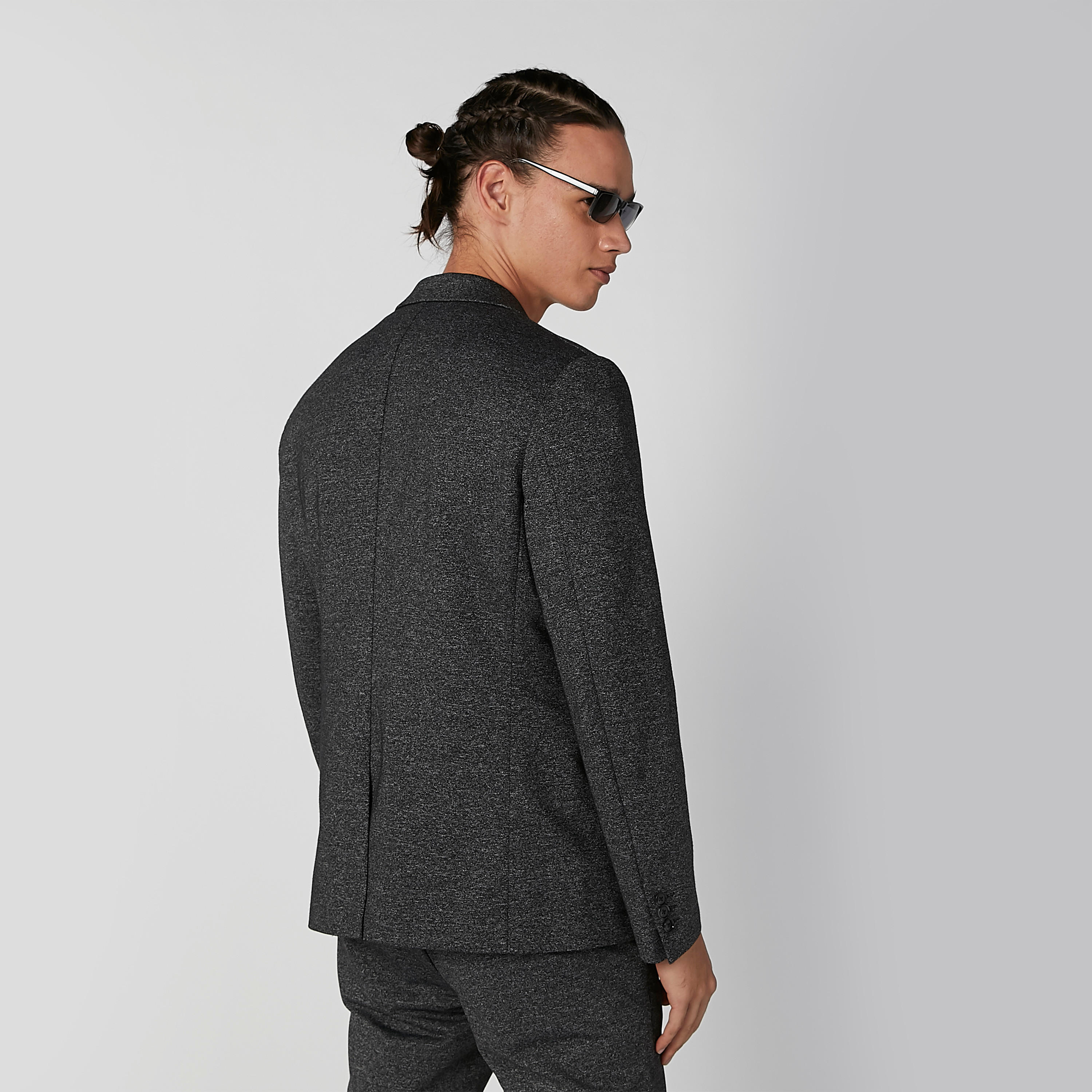 بليزر سليم بارز الملمس بياقة طويلة وأكمام طويلة من آيكونيك-men-winterwear-jacketsandblazers-image-4