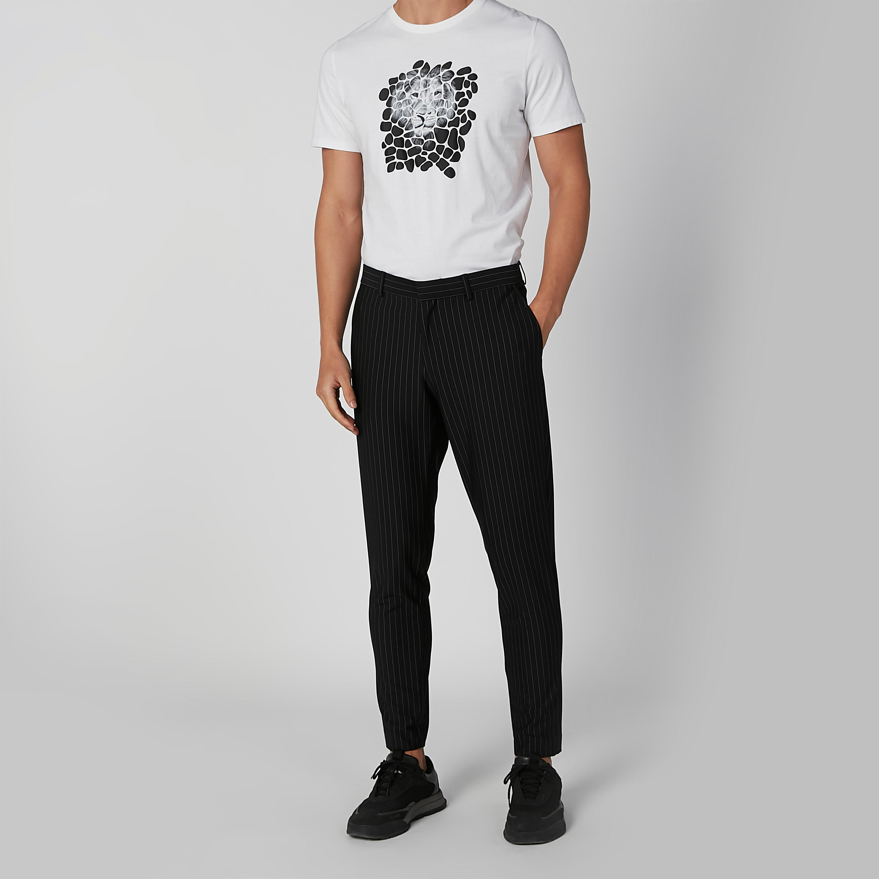 بنطلون سليم مقلّم بجيوب وحلقات حزام من آيكونيك-men-clothing-bottoms-trousersandchinos-trousers-image-1