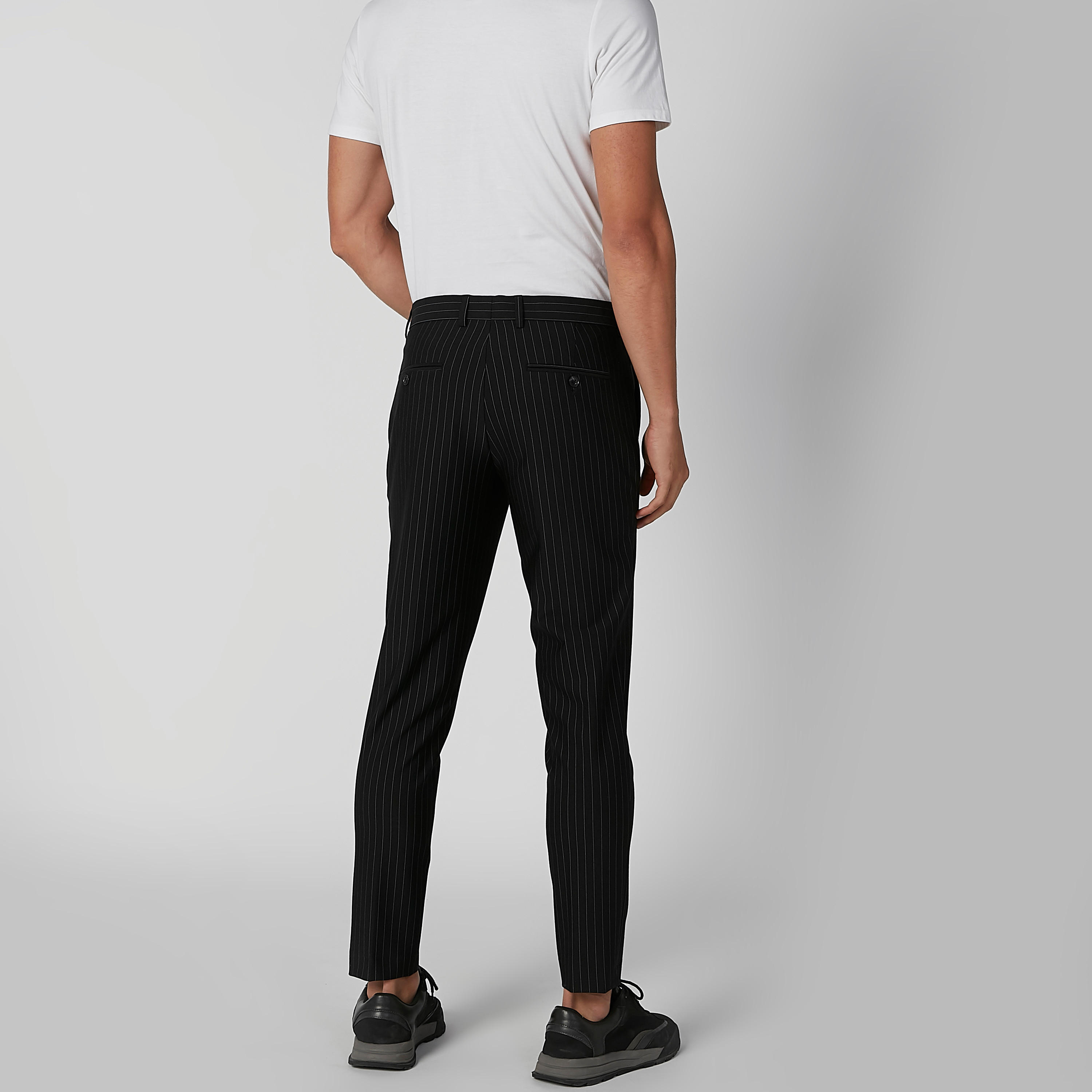 بنطلون سليم مقلّم بجيوب وحلقات حزام من آيكونيك-men-clothing-bottoms-trousersandchinos-trousers-image-3