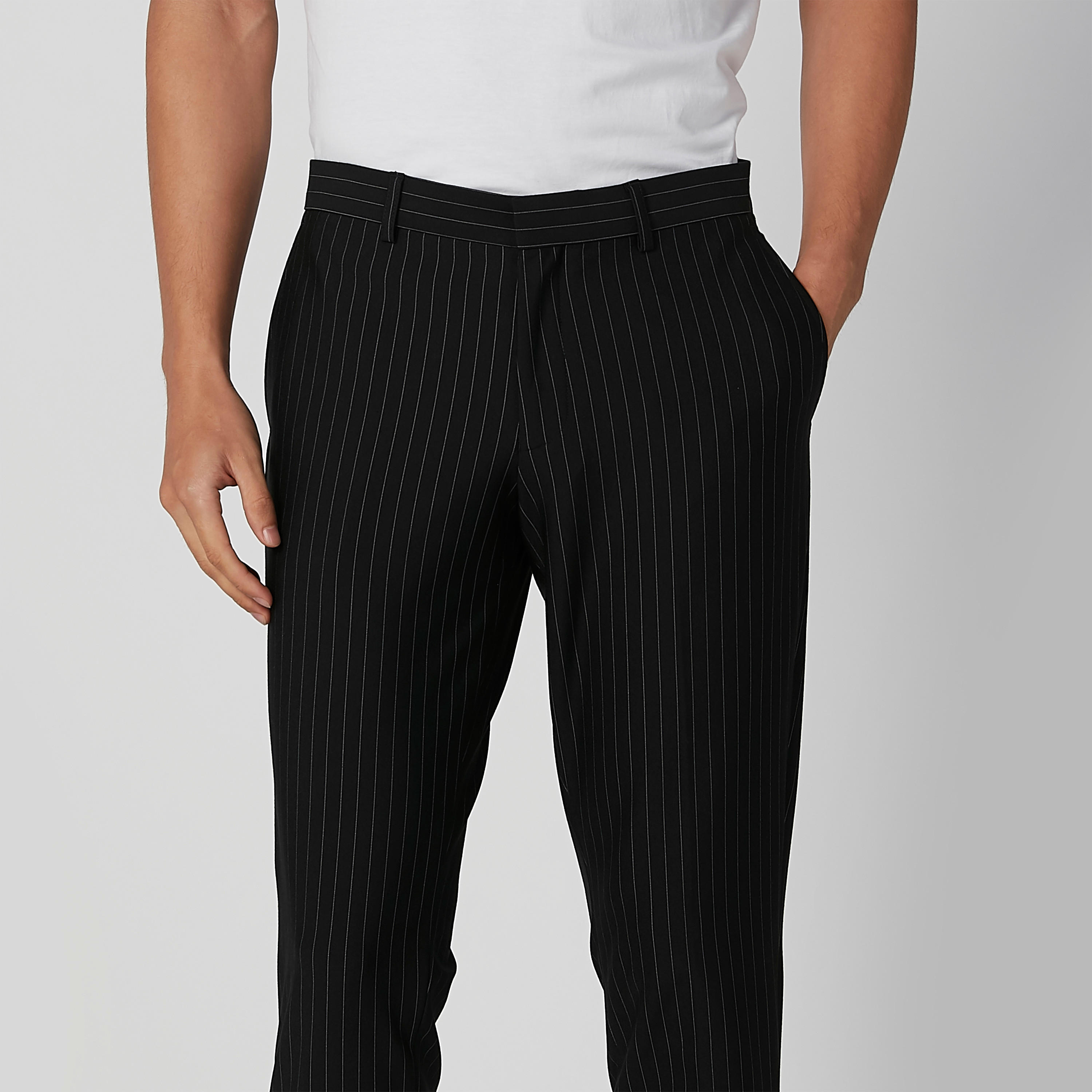 بنطلون سليم مقلّم بجيوب وحلقات حزام من آيكونيك-men-clothing-bottoms-trousersandchinos-trousers-image-4