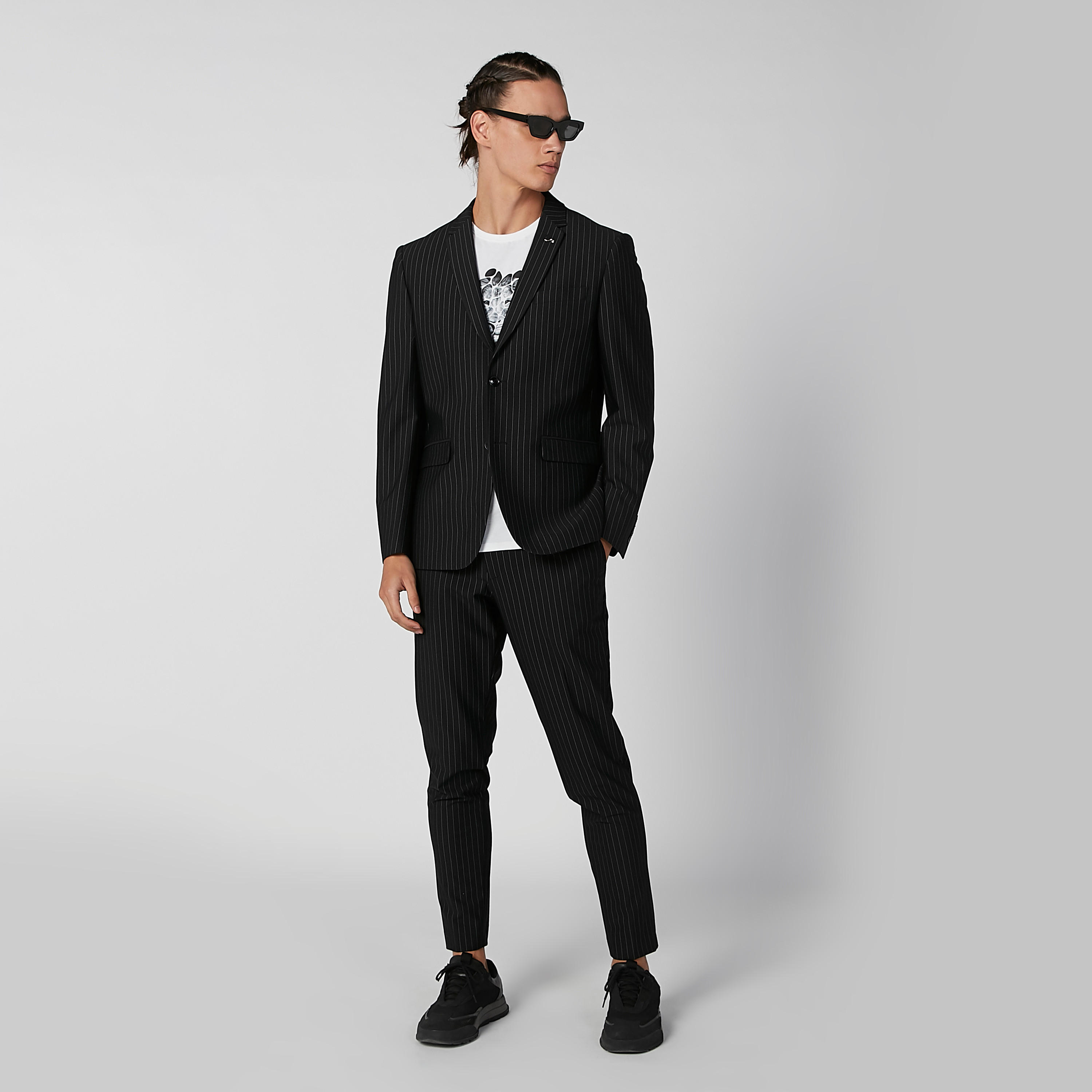 بنطلون سليم مقلّم بجيوب وحلقات حزام من آيكونيك-men-clothing-bottoms-trousersandchinos-trousers-image-2