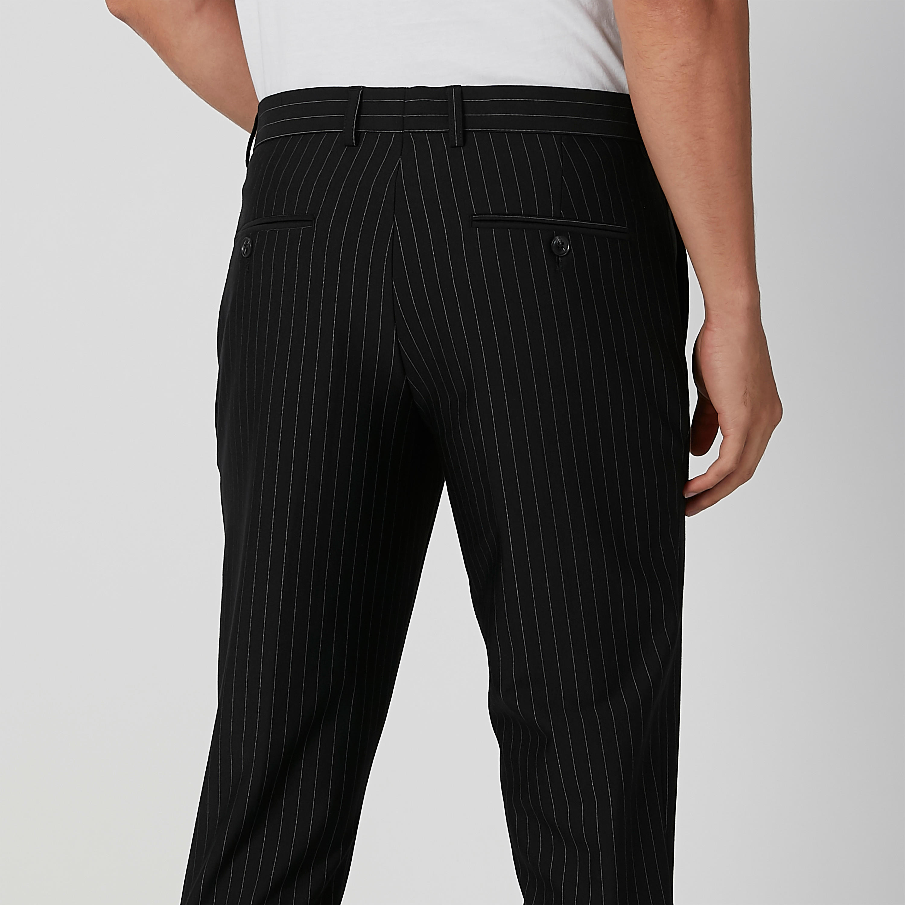 بنطلون سليم مقلّم بجيوب وحلقات حزام من آيكونيك-men-clothing-bottoms-trousersandchinos-trousers-image-5