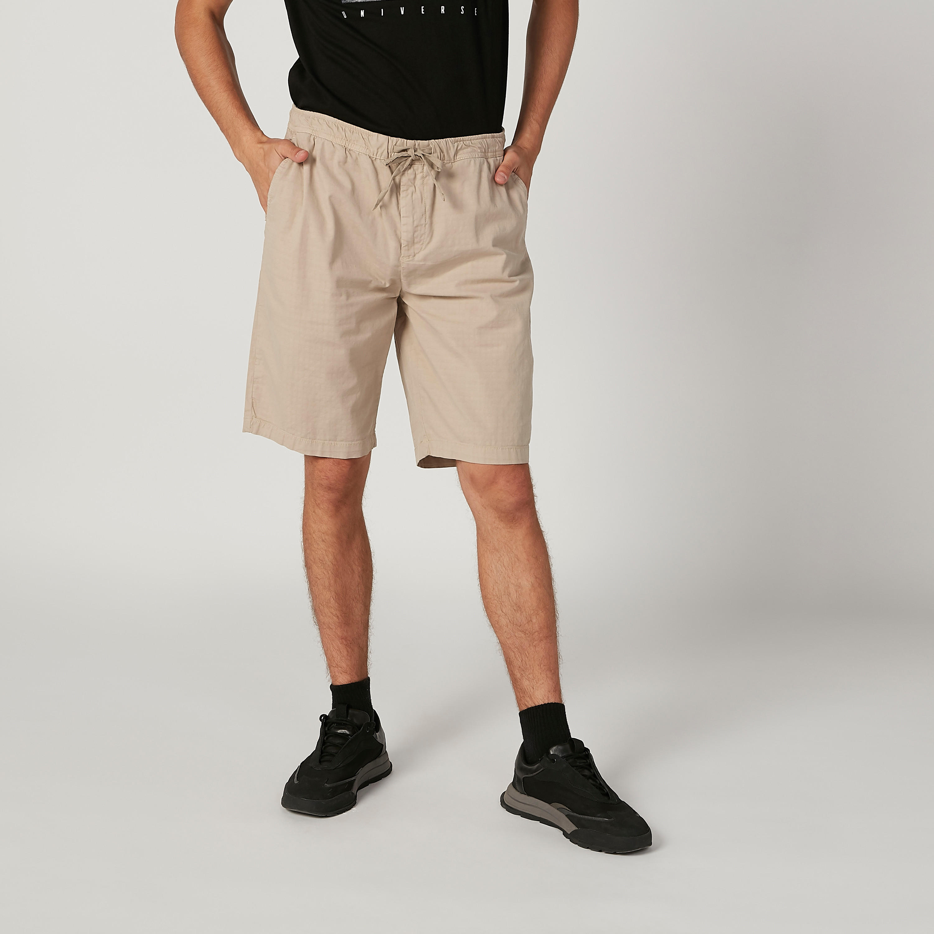 شورت سليم سادة بخصر مطّاطي متوسط الارتفاع من آيكونيك-men-clothing-bottoms-shorts-image-1