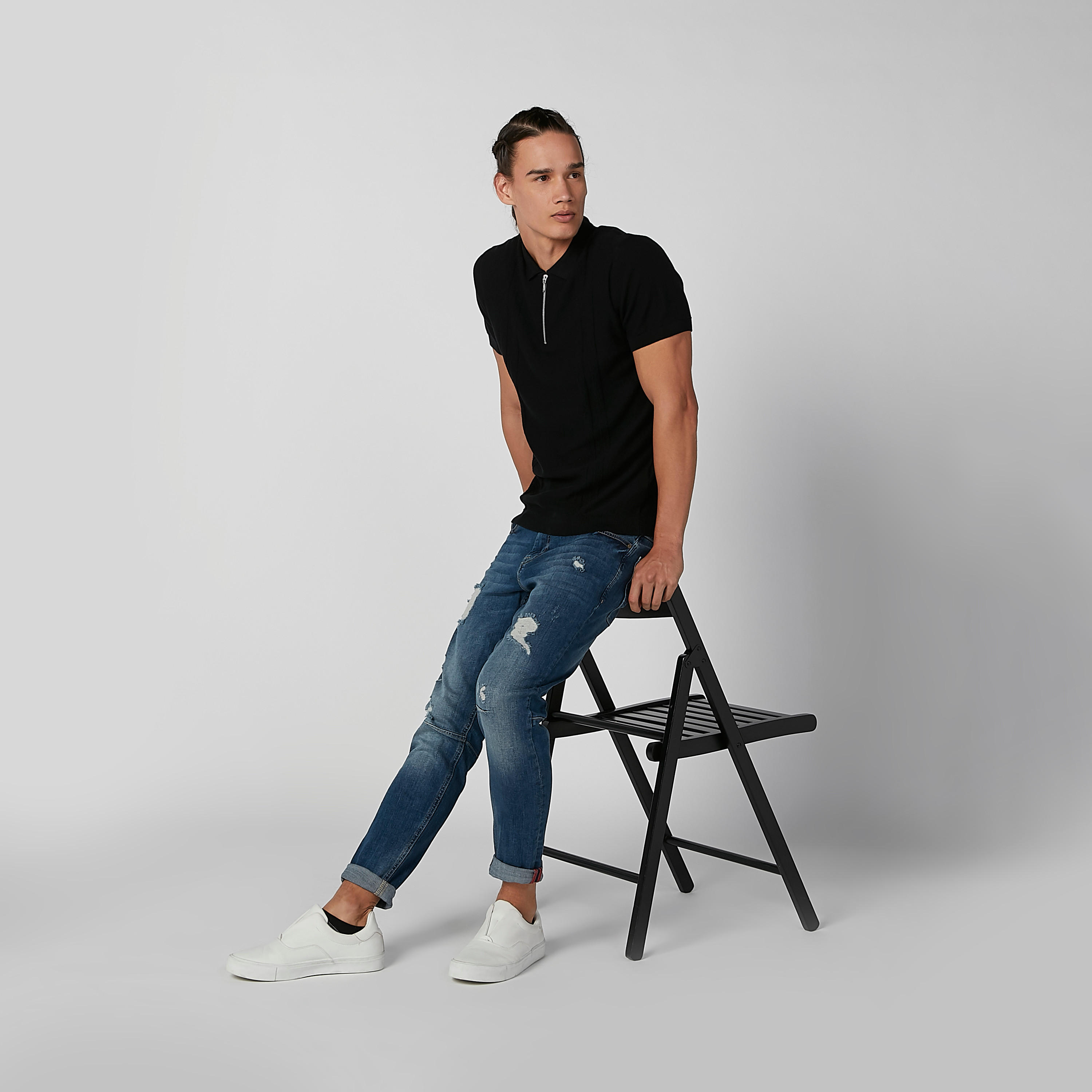 Iconic Plain T-shirt with Short Sleeves and Zip Detail-men-clothing-tshirtsandpolos-tshirts-image-1