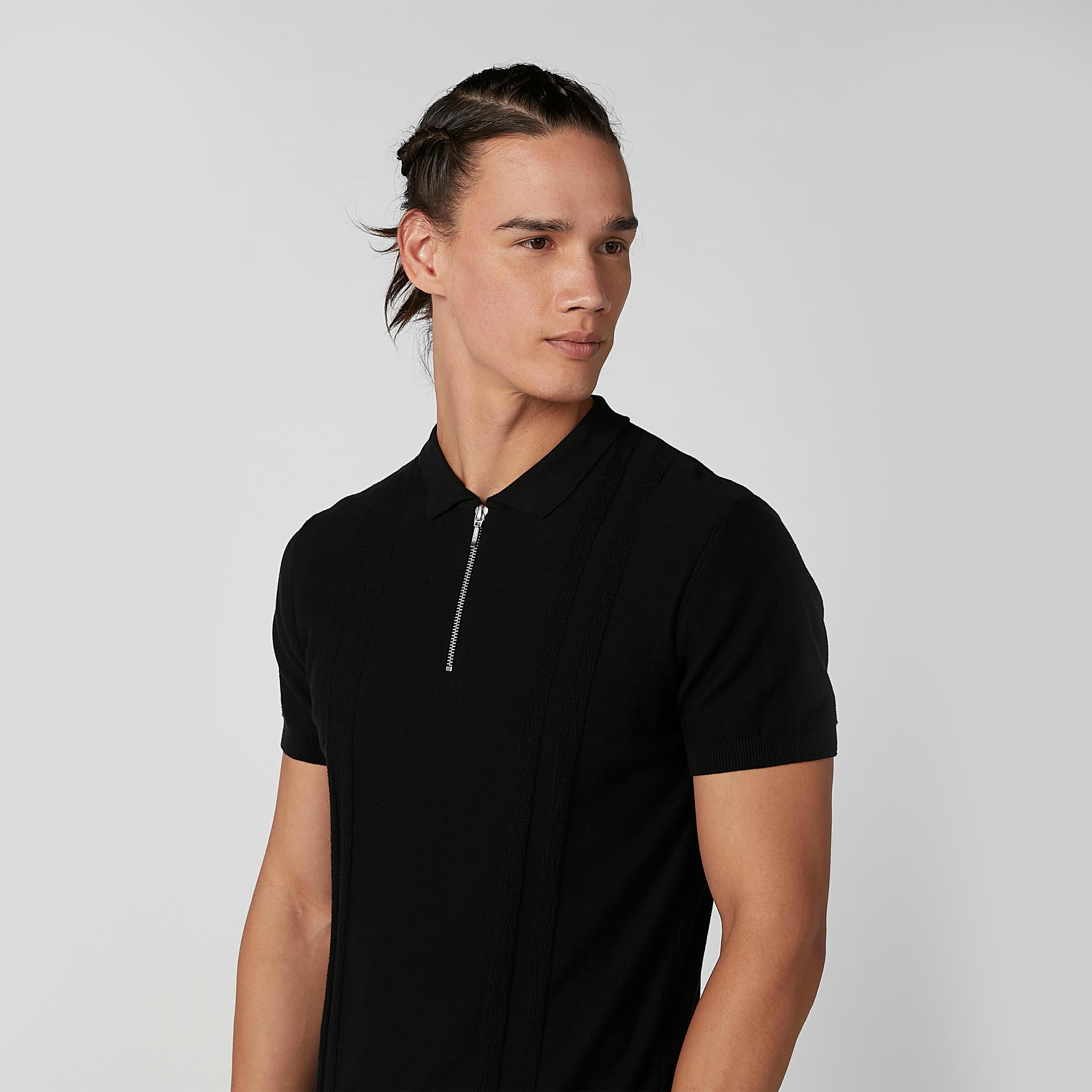 Iconic Plain T-shirt with Short Sleeves and Zip Detail-men-clothing-tshirtsandpolos-tshirts-image-2