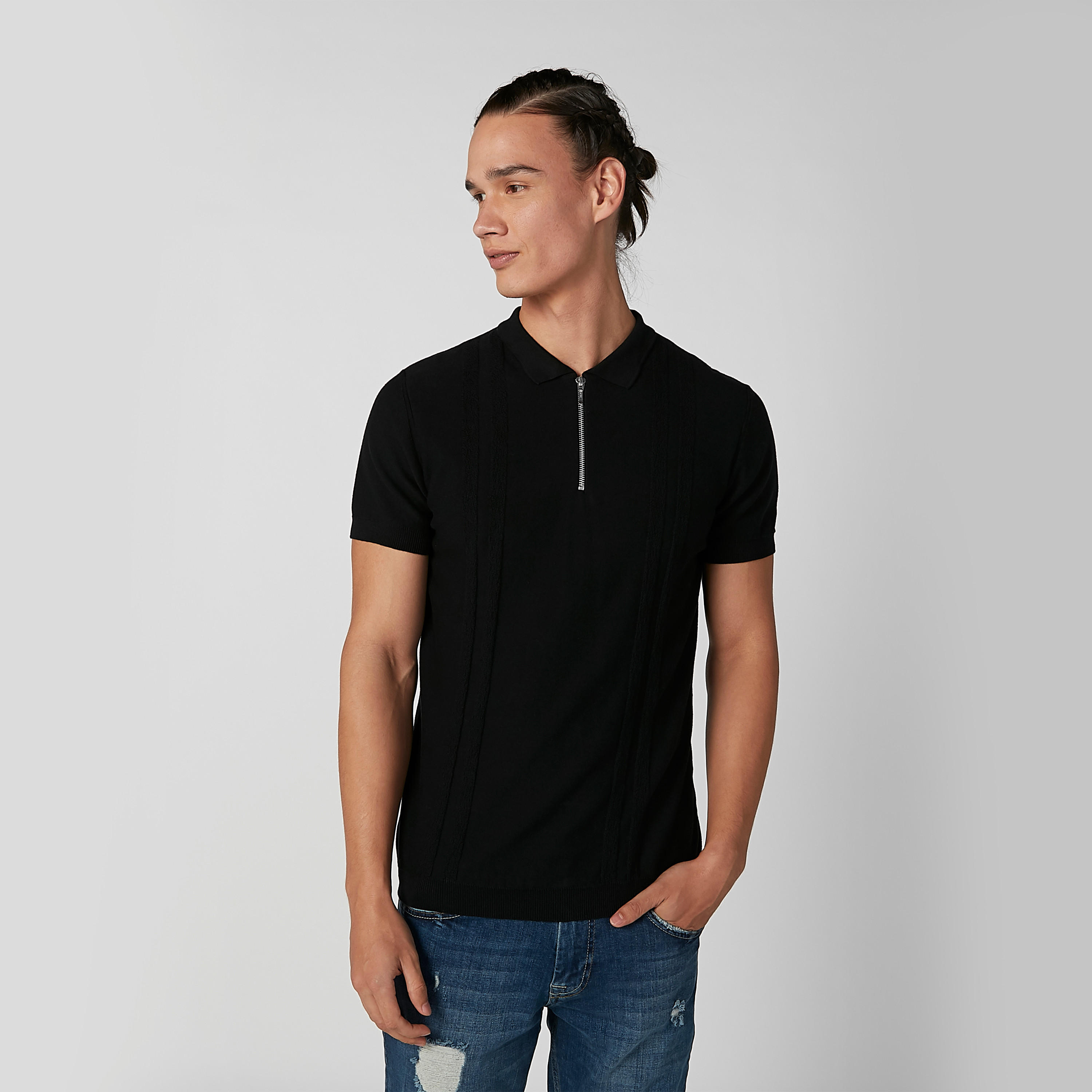 Iconic Plain T-shirt with Short Sleeves and Zip Detail-men-clothing-tshirtsandpolos-tshirts-image-3