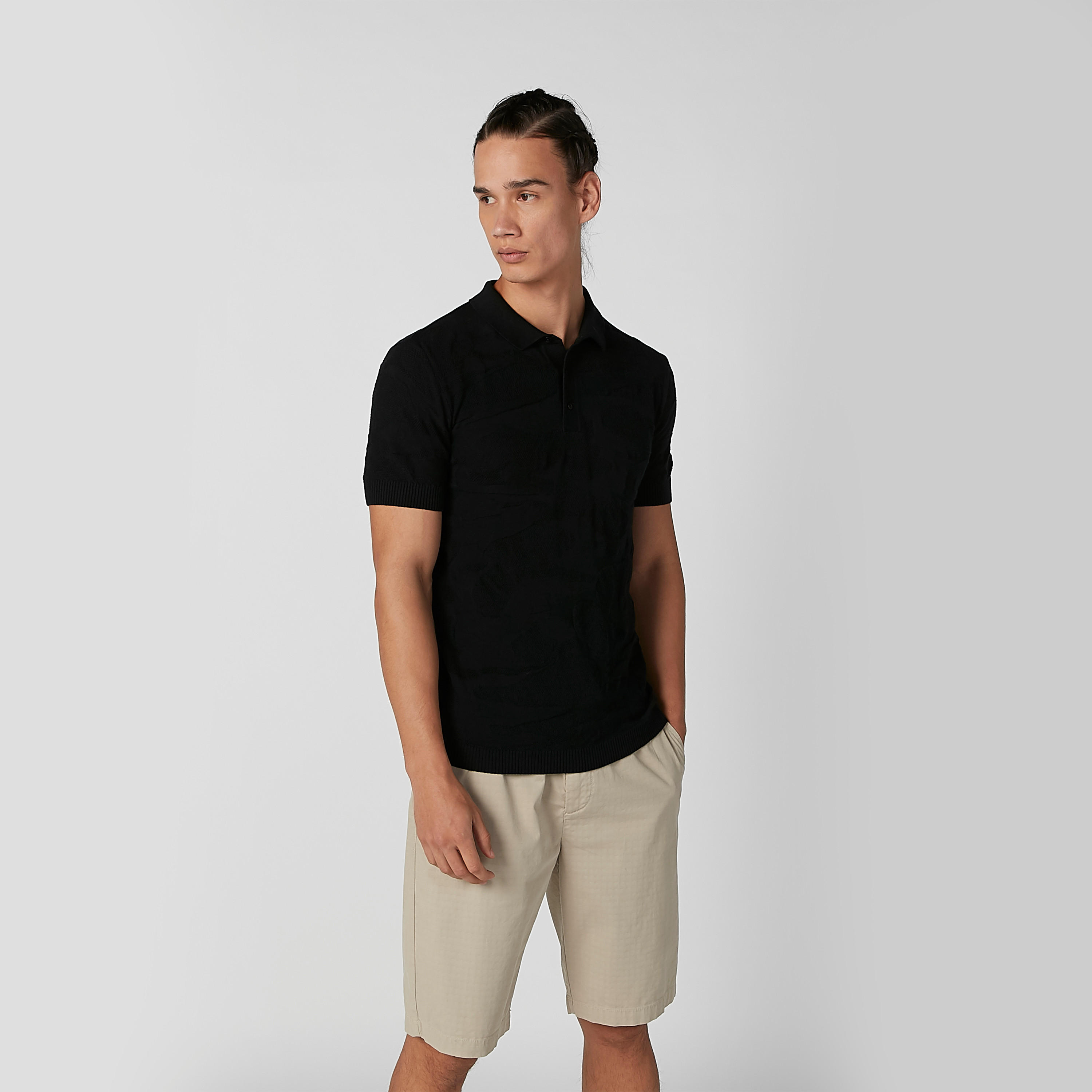 Iconic Textured T-shirt with Polo Neck and Short Sleeves-men-clothing-tshirtsandpolos-polos-image-2