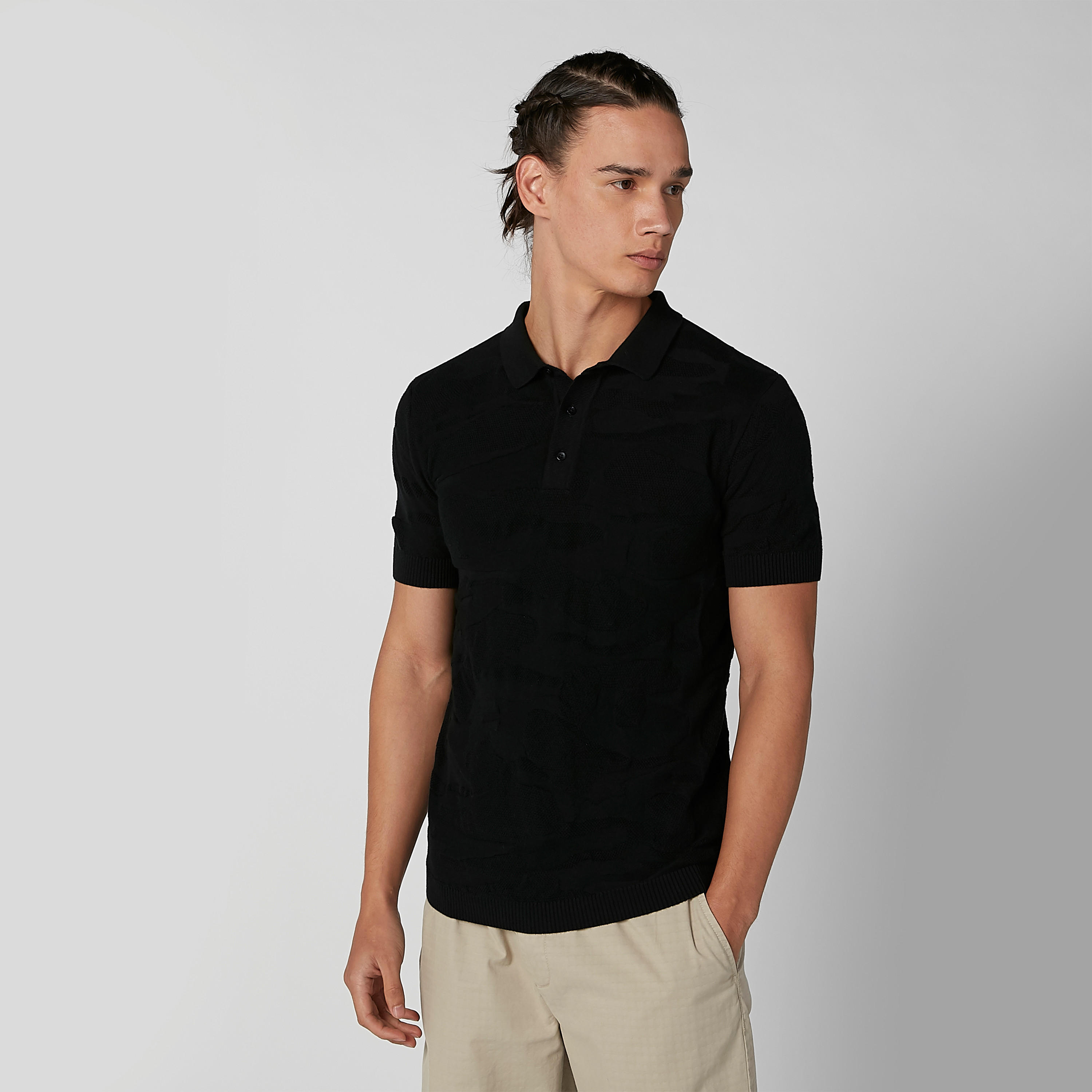 Iconic Textured T-shirt with Polo Neck and Short Sleeves-men-clothing-tshirtsandpolos-polos-image-3