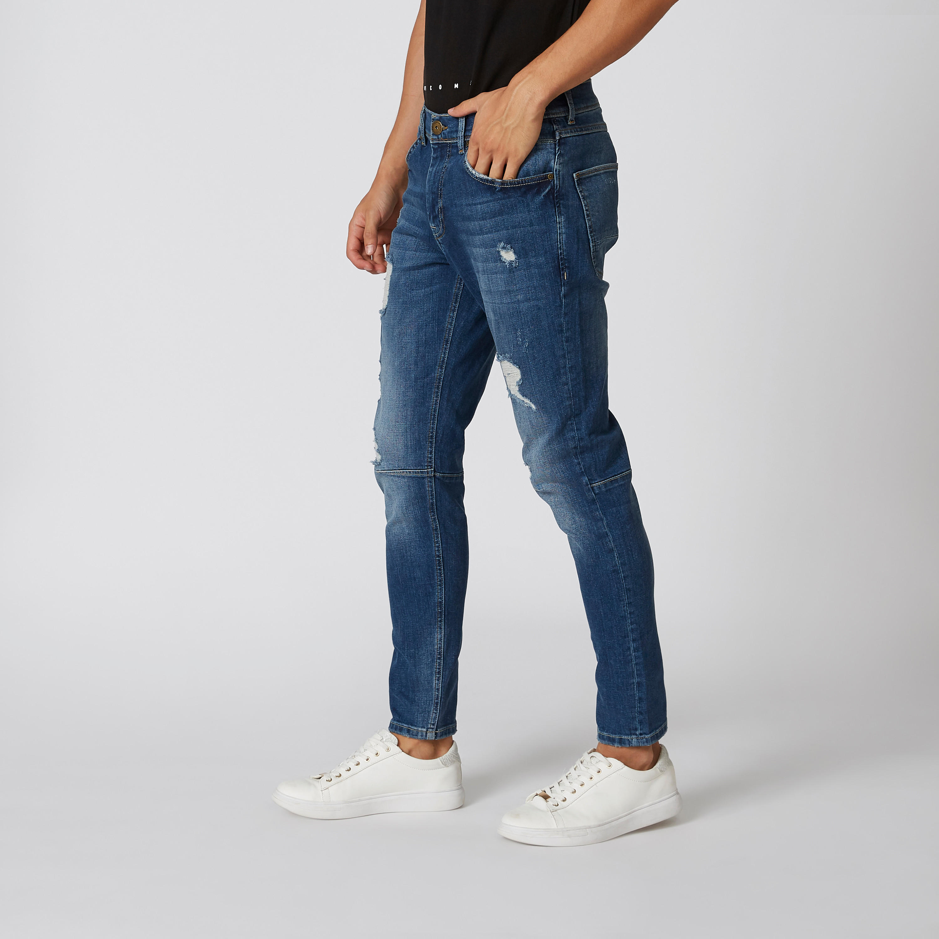 بنطلون جينز ممزّق بقصّة سليم وجيوب وحلقات للحزام من آيكونيك-men-clothing-bottoms-jeans-image-4