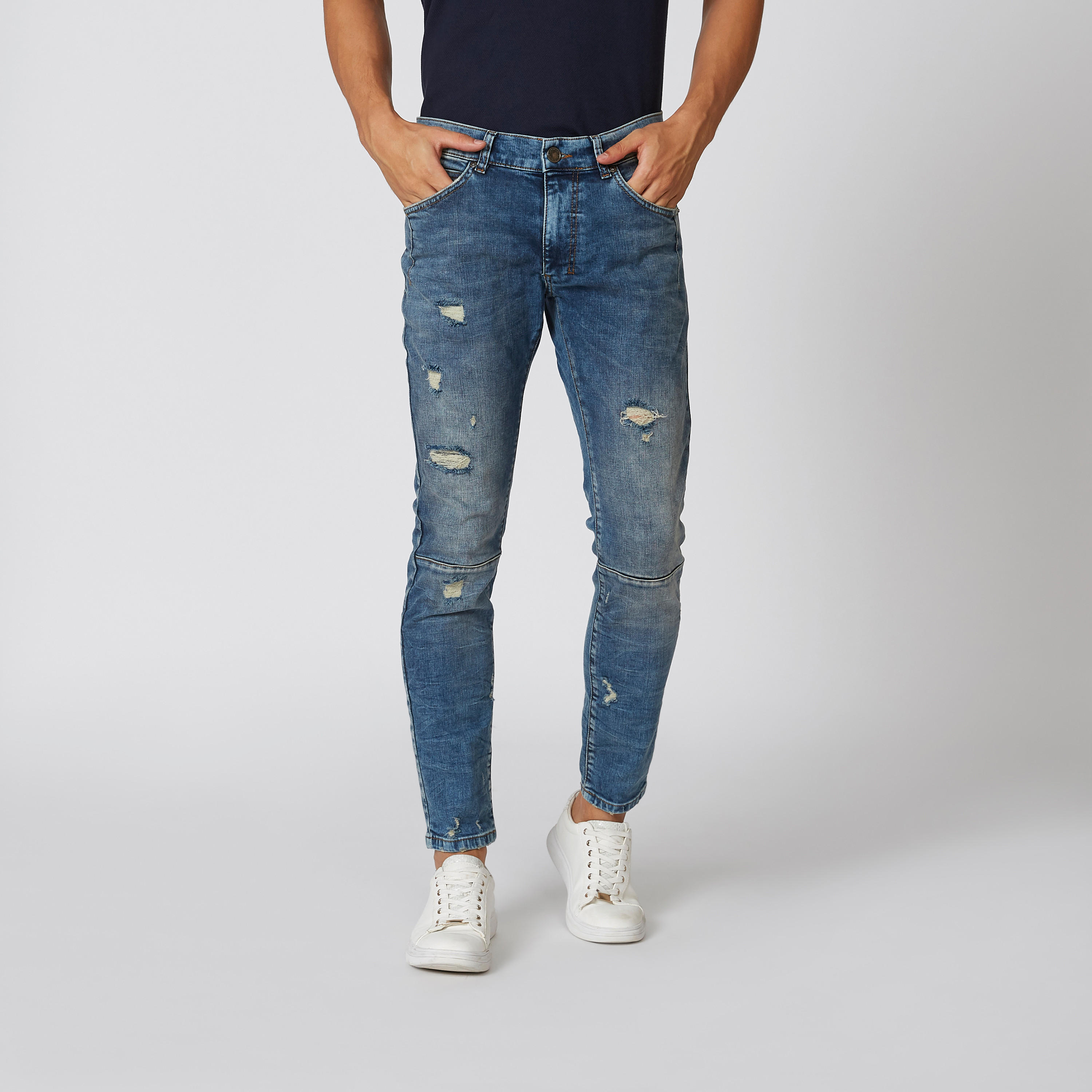 بنطلون جينز ممزّق بقصّة سليم وخصر متوسط الارتفاع وجيوب من آيكونيك-men-clothing-bottoms-jeans-image-4