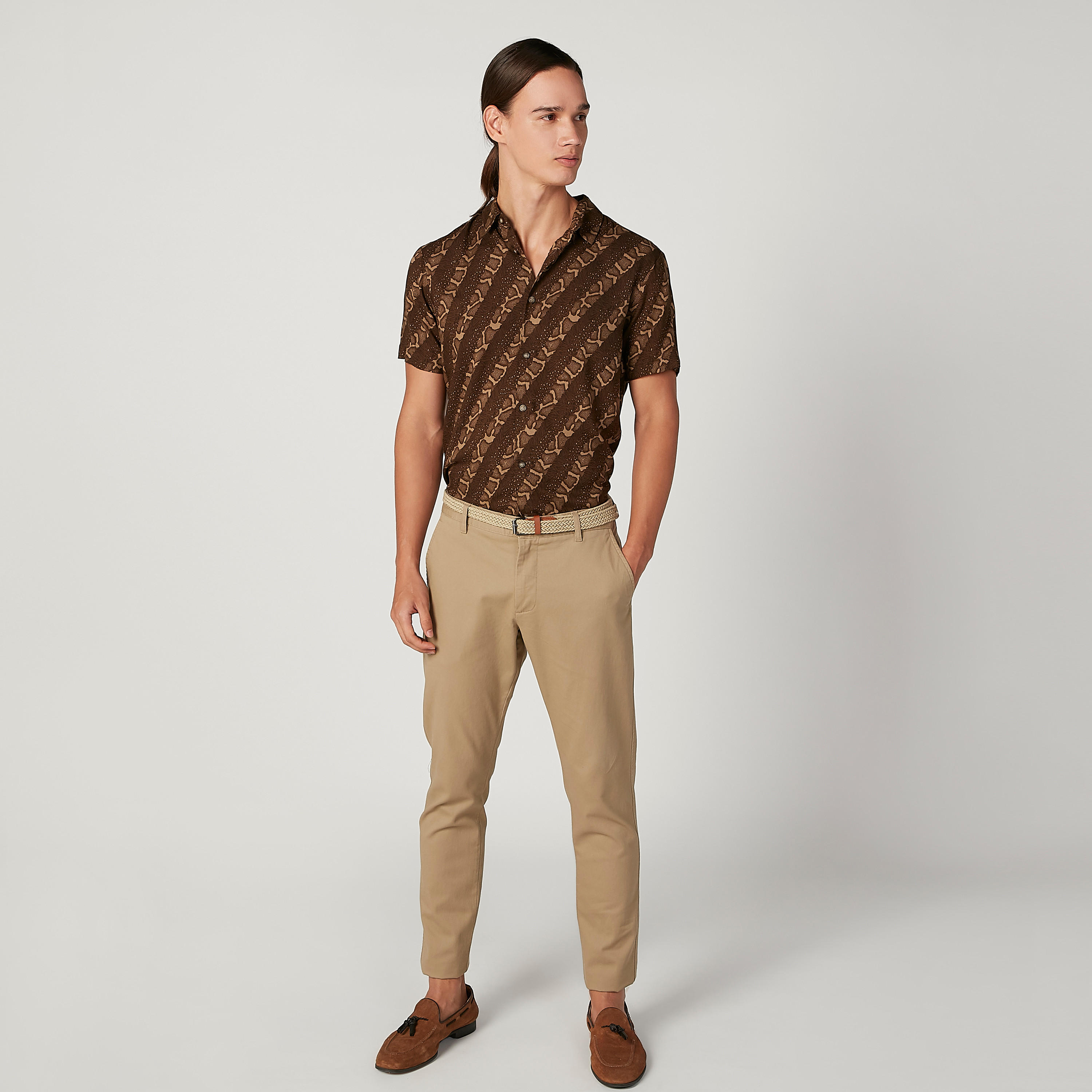 قميص سليم بياقة عاديّة وأكمام قصيرة و طبعات من آيكونيك-men-clothing-shirts-image-2