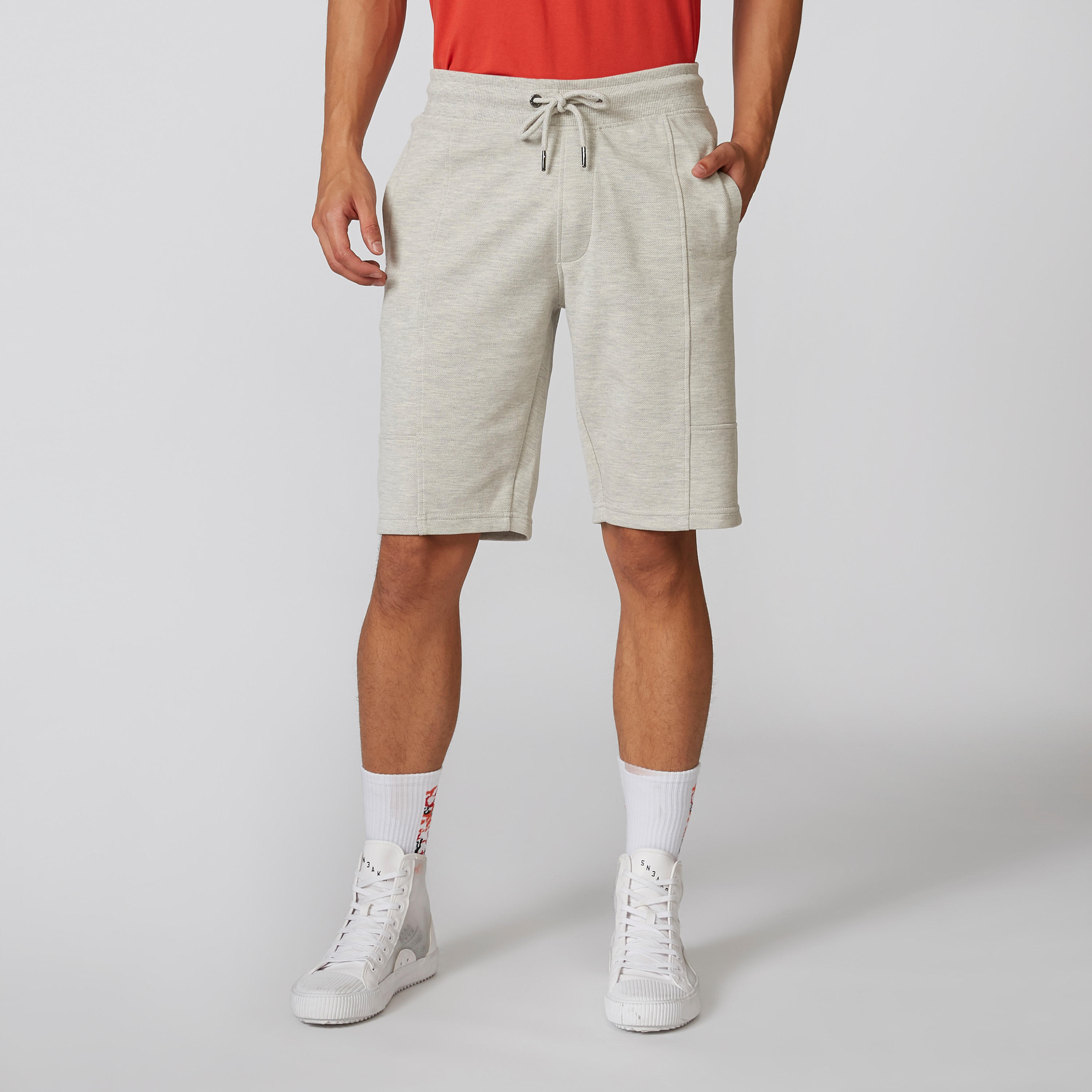 Iconic Slim Fit Textured Shorts with Drawstring Waistband-men-clothing-bottoms-shorts-image-3