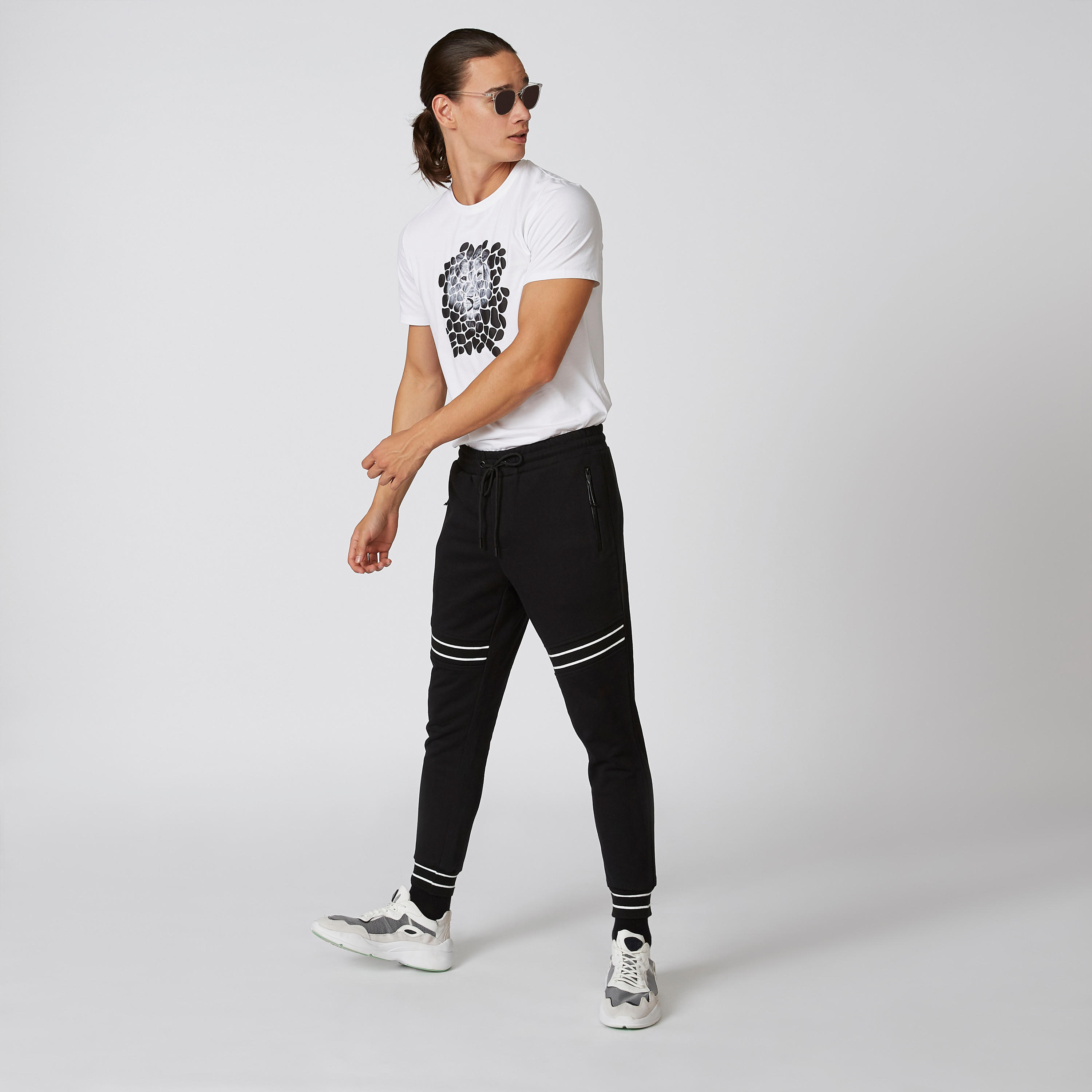 بنطلون رياضي طويل بقصّة سليم وخصر متوسط الارتفاع وتقليم من آيكونيك-men-clothing-bottoms-joggers-image-1