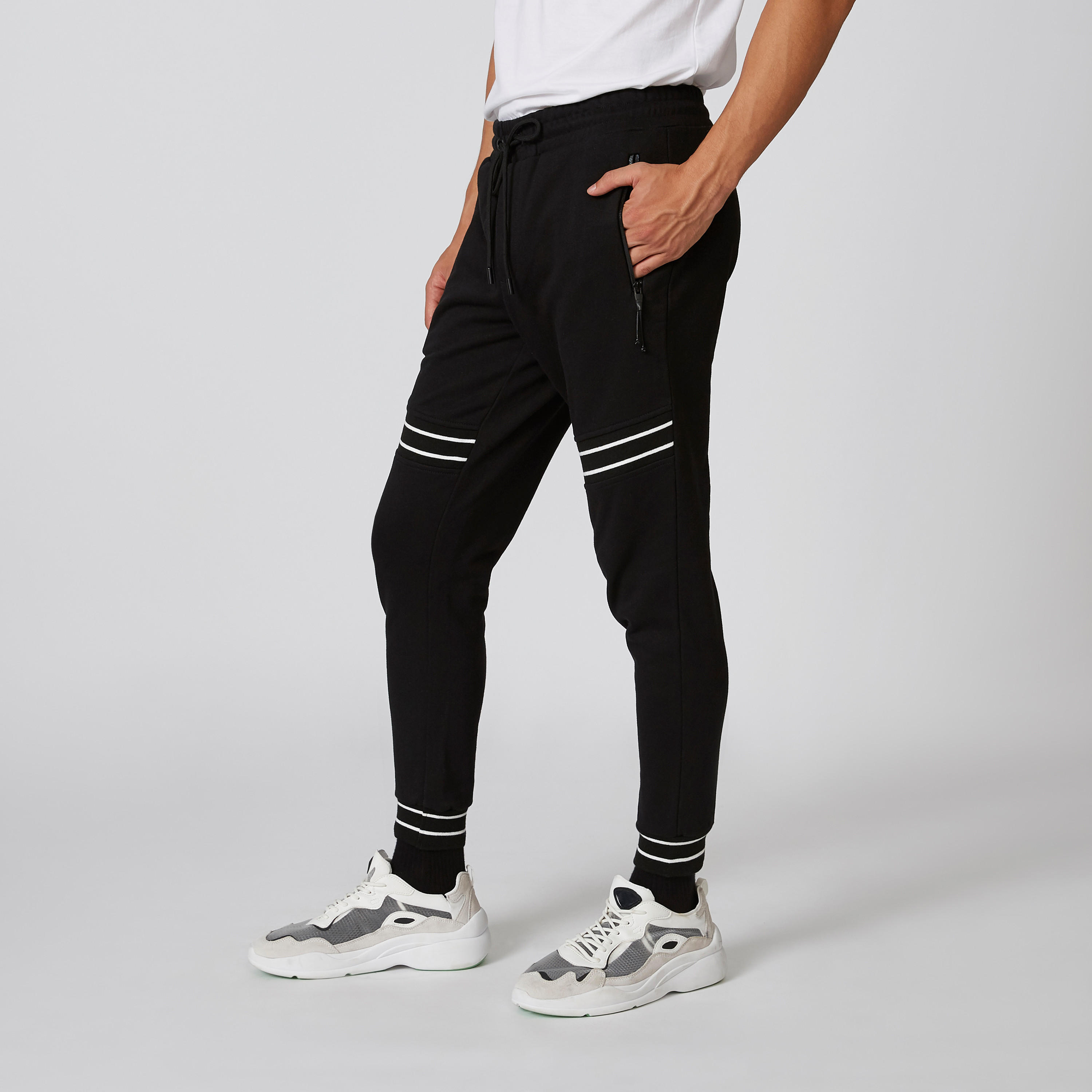 بنطلون رياضي طويل بقصّة سليم وخصر متوسط الارتفاع وتقليم من آيكونيك-men-clothing-bottoms-joggers-image-3