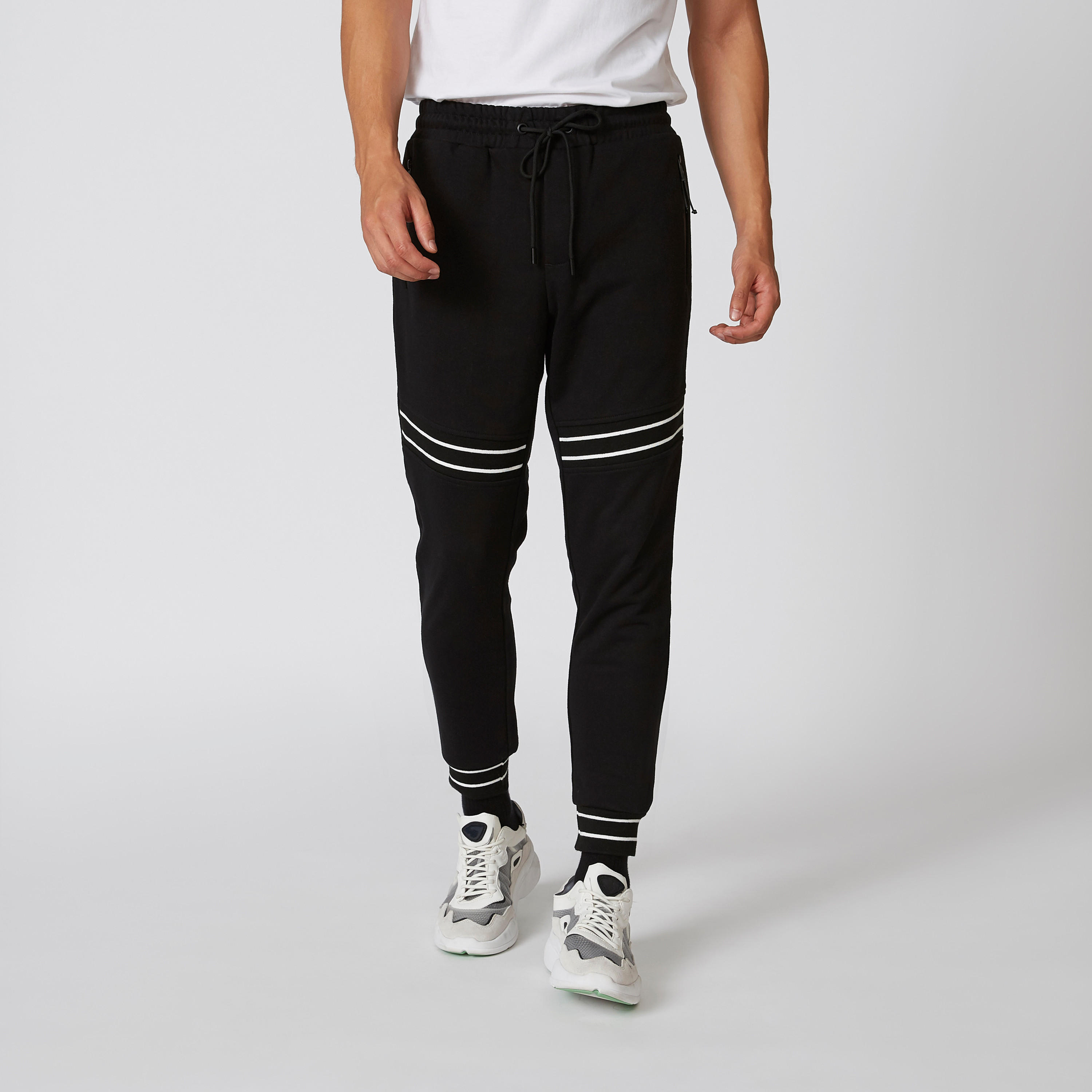 بنطلون رياضي طويل بقصّة سليم وخصر متوسط الارتفاع وتقليم من آيكونيك-men-clothing-bottoms-joggers-image-4