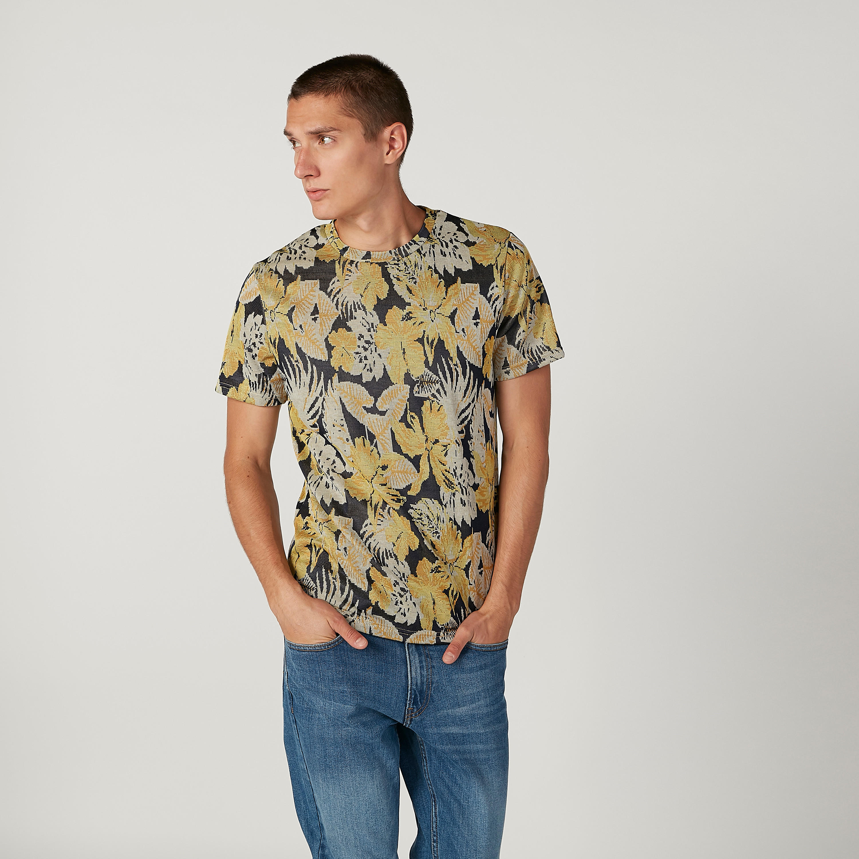Iconic Slim Fit Floral Printed T-shirt with Crew Neck-men-clothing-tshirtsandpolos-tshirts-image-1