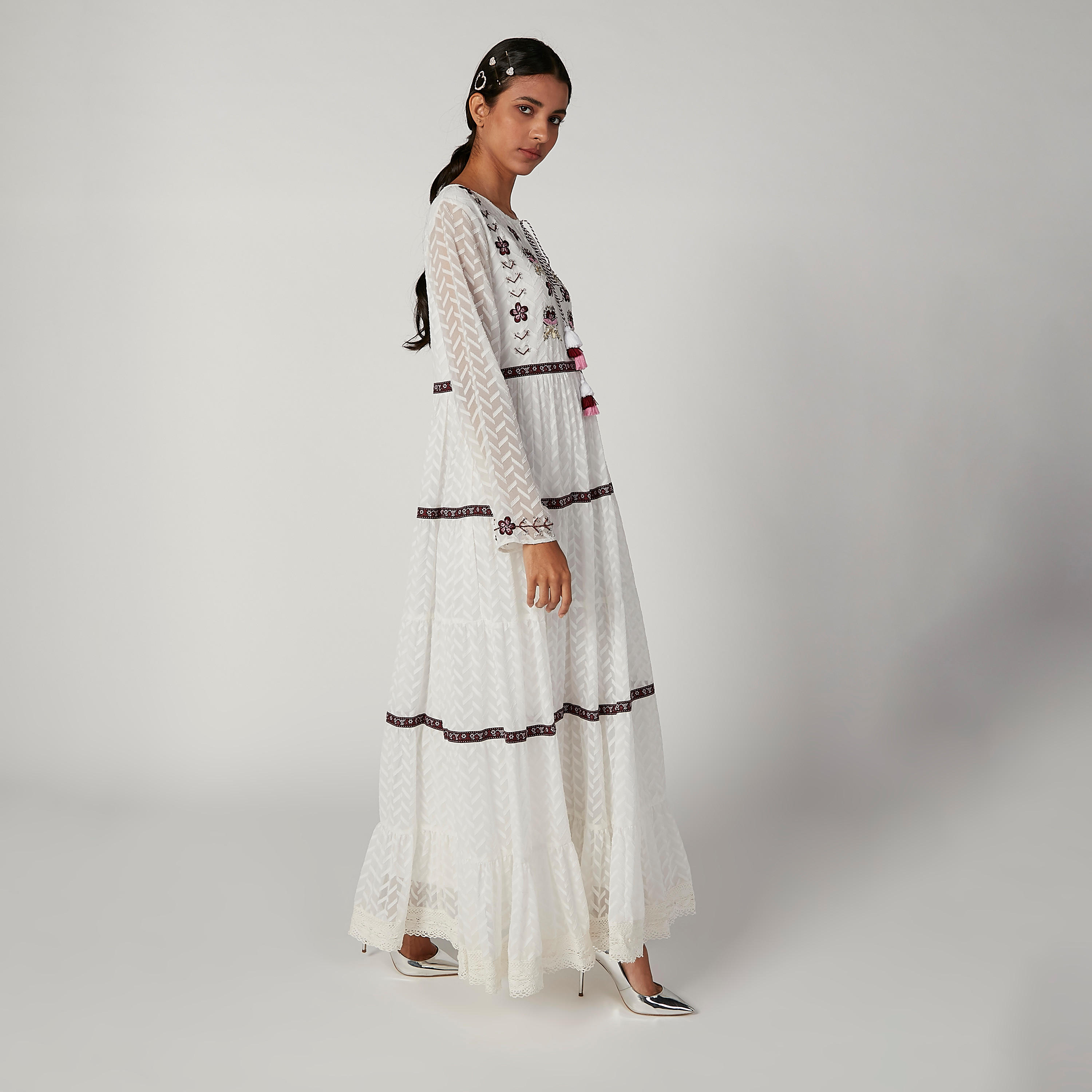 Iconic Embroidered Maxi A-line Dress with Long Sleeves and Tie Ups-women-clothing-dresses-image-1
