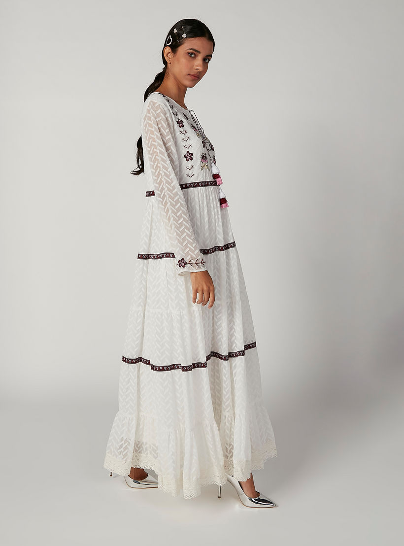 Iconic Embroidered Maxi A-line Dress with Long Sleeves and Tie Ups-women-clothing-dresses-image-1