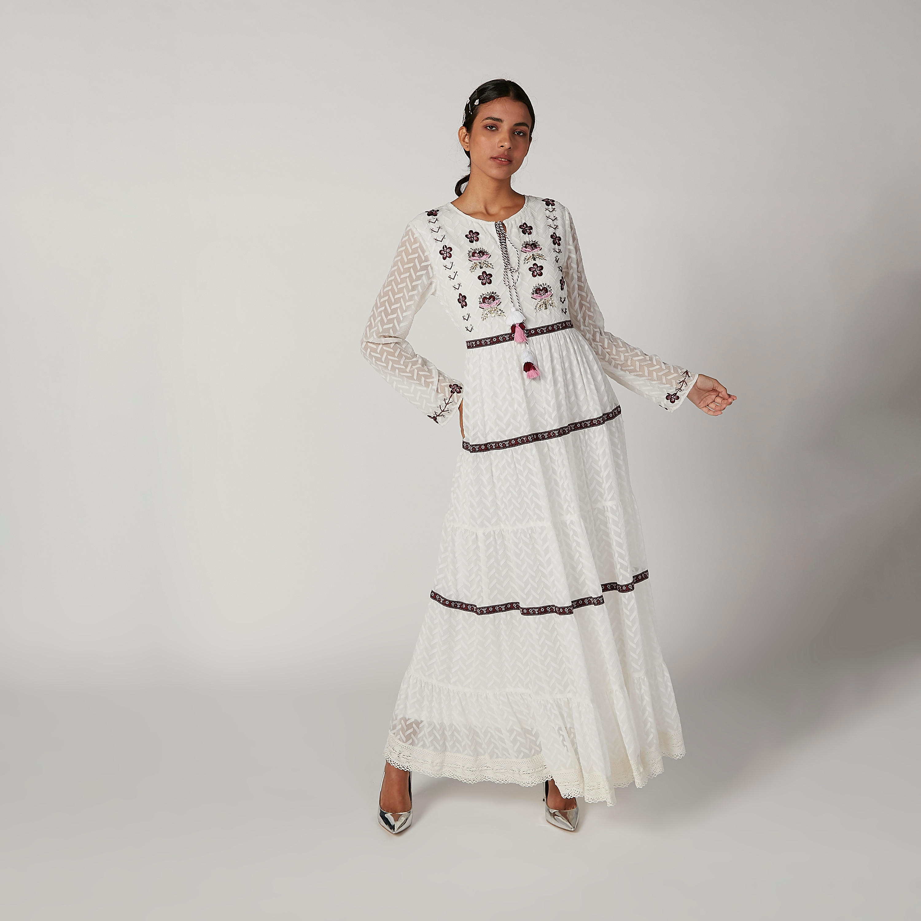 Iconic Embroidered Maxi A-line Dress with Long Sleeves and Tie Ups-women-clothing-dresses-image-3