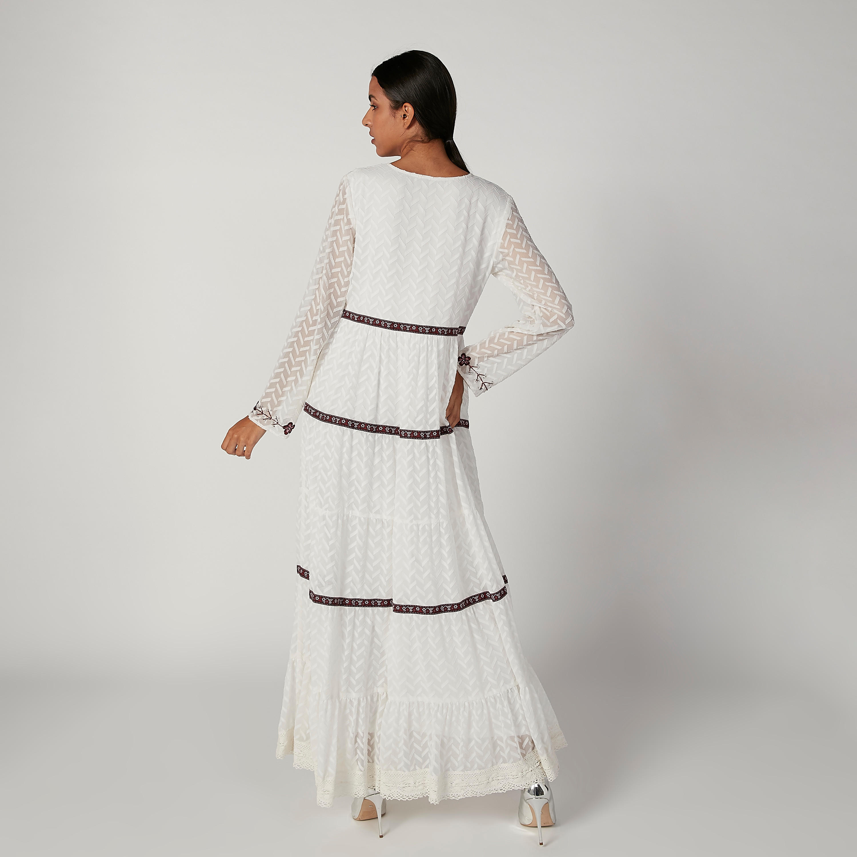 Iconic Embroidered Maxi A-line Dress with Long Sleeves and Tie Ups-women-clothing-dresses-image-4