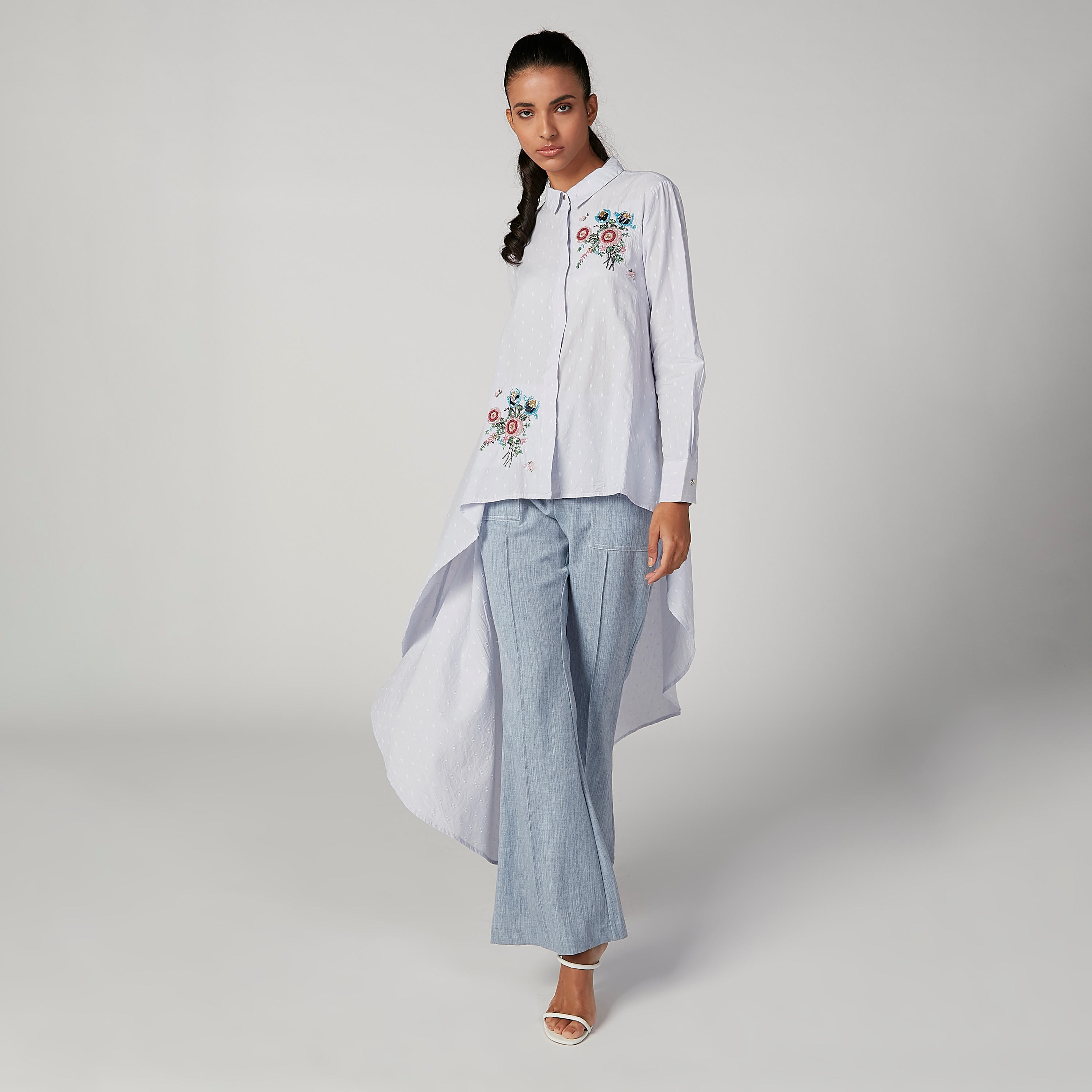 Iconic Wide Fit Embroidered Shirt with Long Sleeves and High Low Hem-women-clothing-shirtsandblouses-shirts-image-1