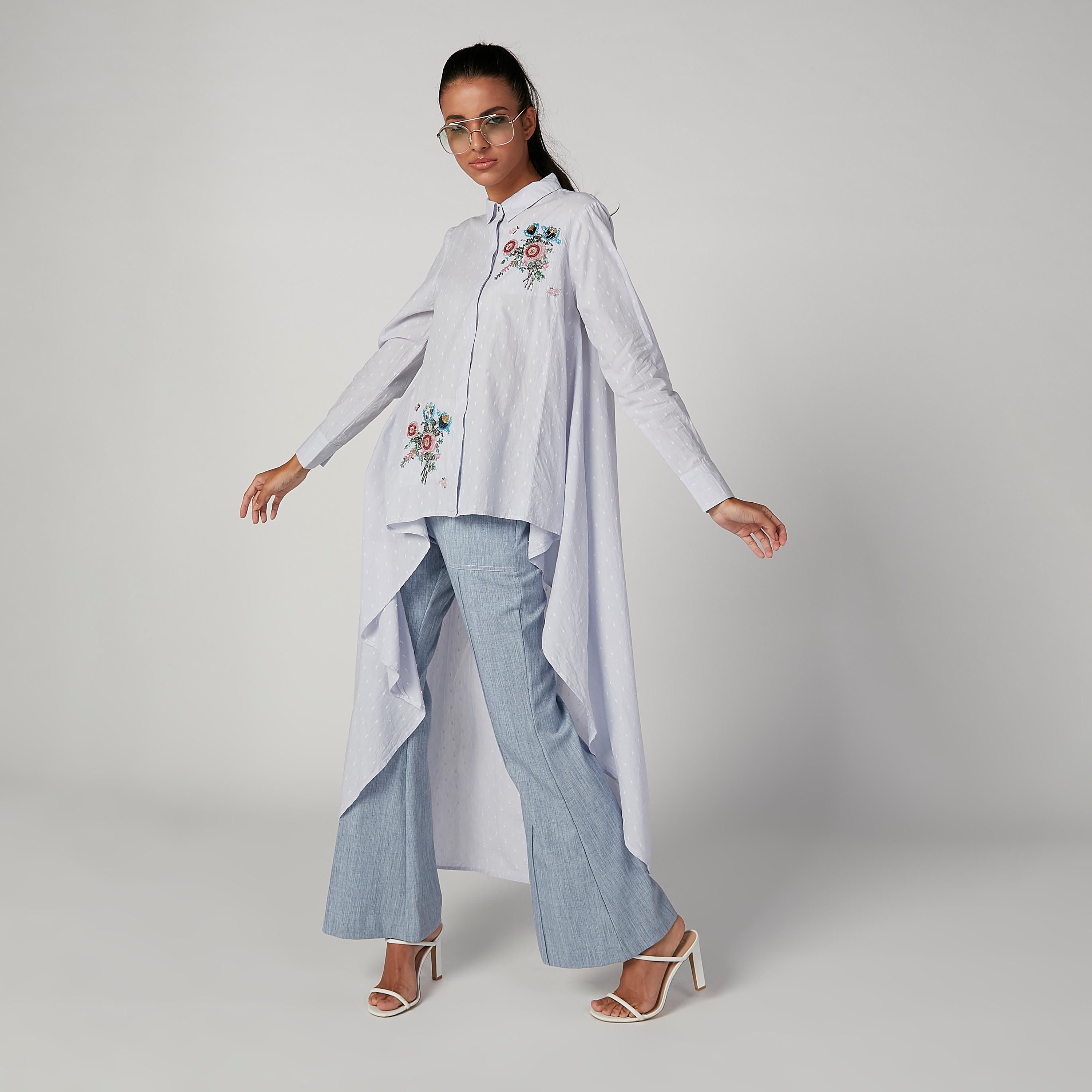 Iconic Wide Fit Embroidered Shirt with Long Sleeves and High Low Hem-women-clothing-shirtsandblouses-shirts-image-5