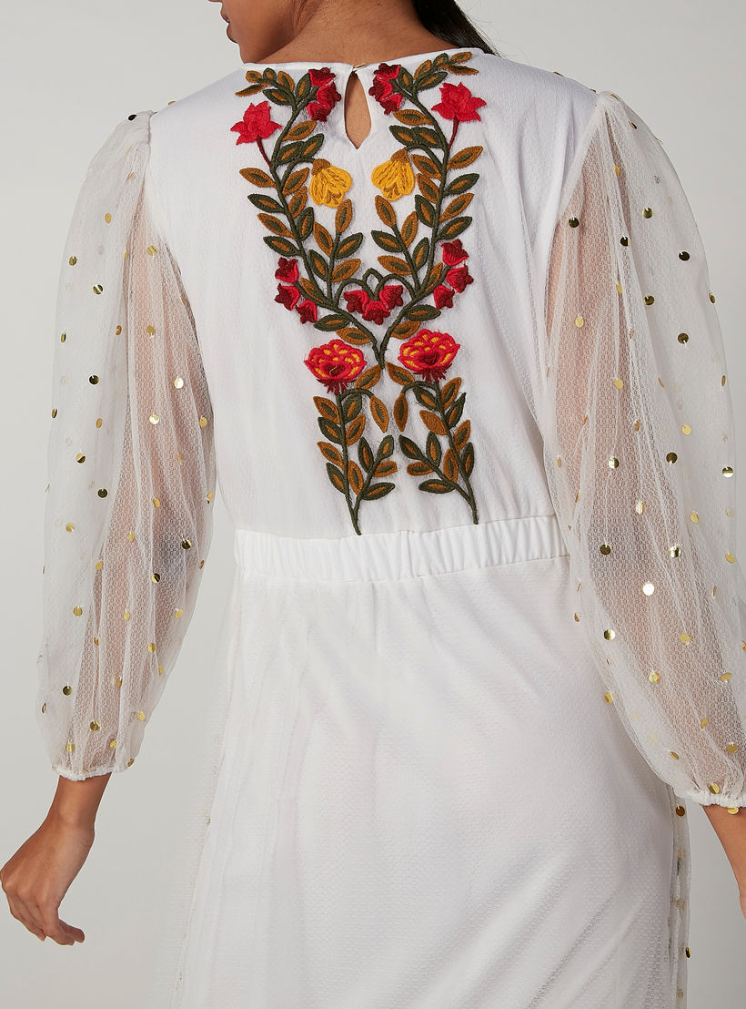 فستان طويل إيه لاين بأكمام بيشوب وتزيينات من آيكونيك-women-clothing-dresses-image-2