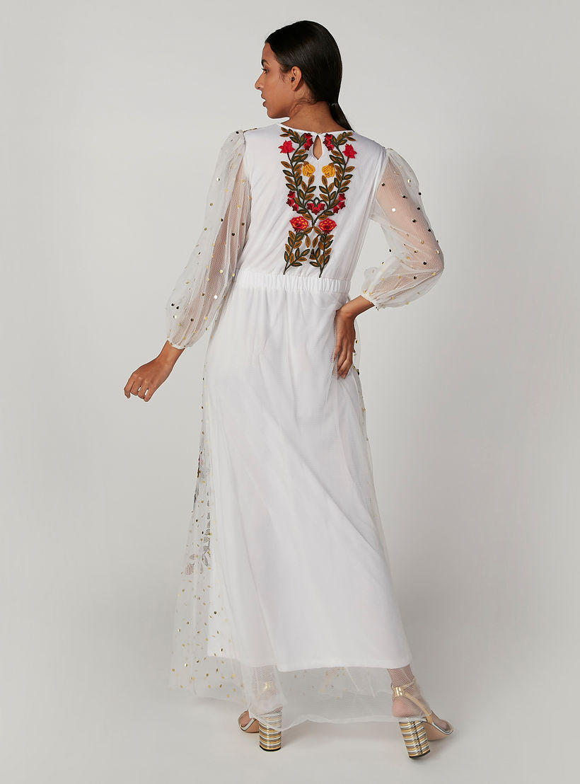 فستان طويل إيه لاين بأكمام بيشوب وتزيينات من آيكونيك-women-clothing-dresses-image-3