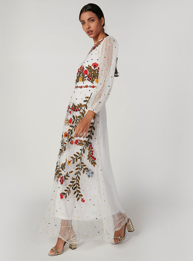 فستان طويل إيه لاين بأكمام بيشوب وتزيينات من آيكونيك-women-clothing-dresses-image-4