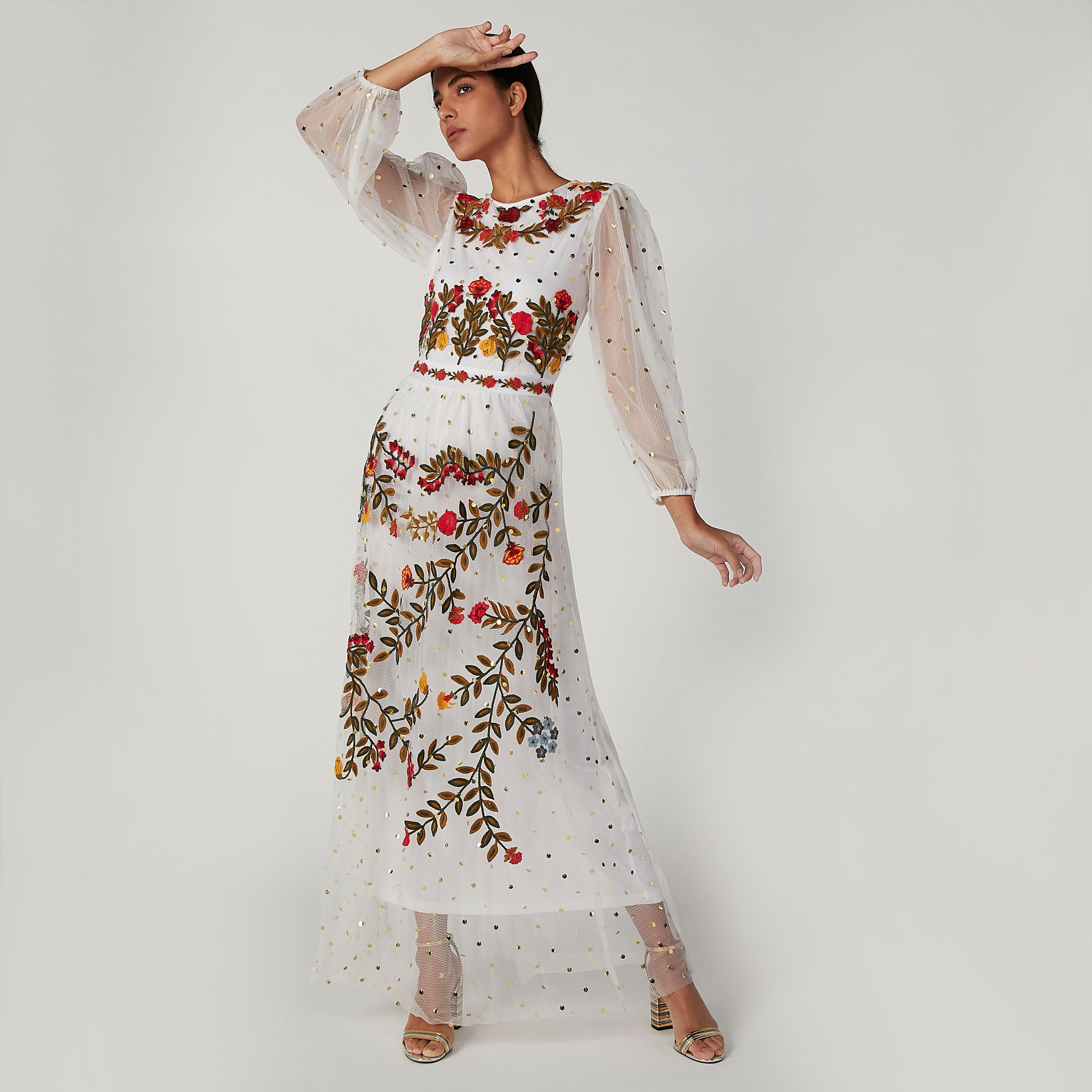 فستان طويل إيه لاين بأكمام بيشوب وتزيينات من آيكونيك-women-clothing-dresses-image-5