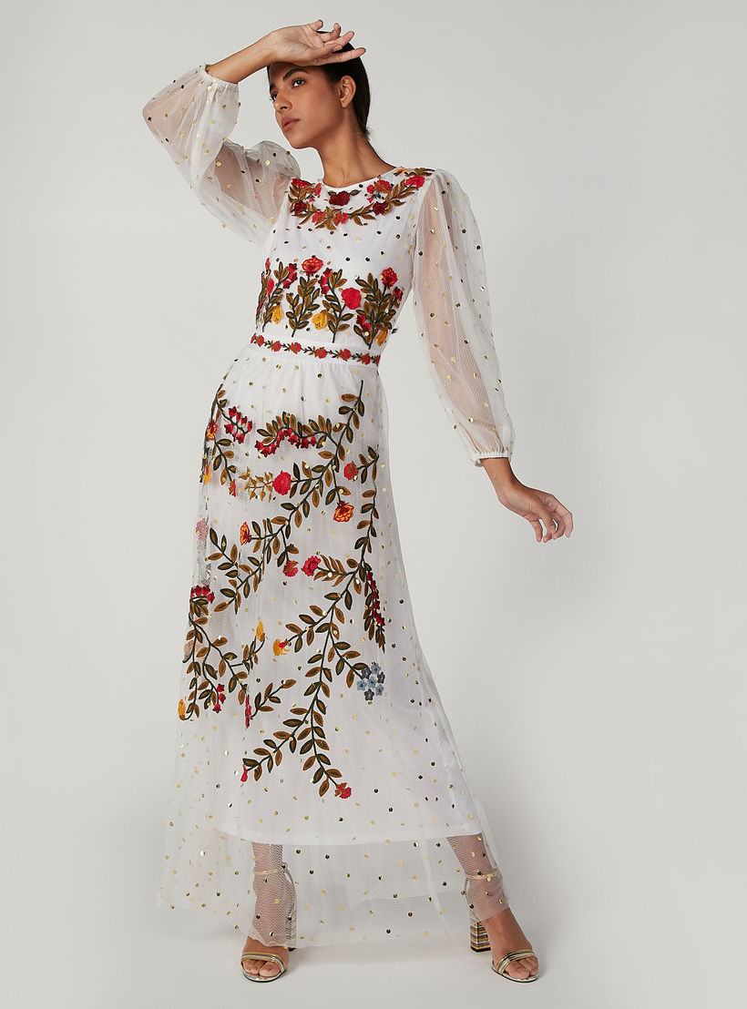 فستان طويل إيه لاين بأكمام بيشوب وتزيينات من آيكونيك-women-clothing-dresses-image-5