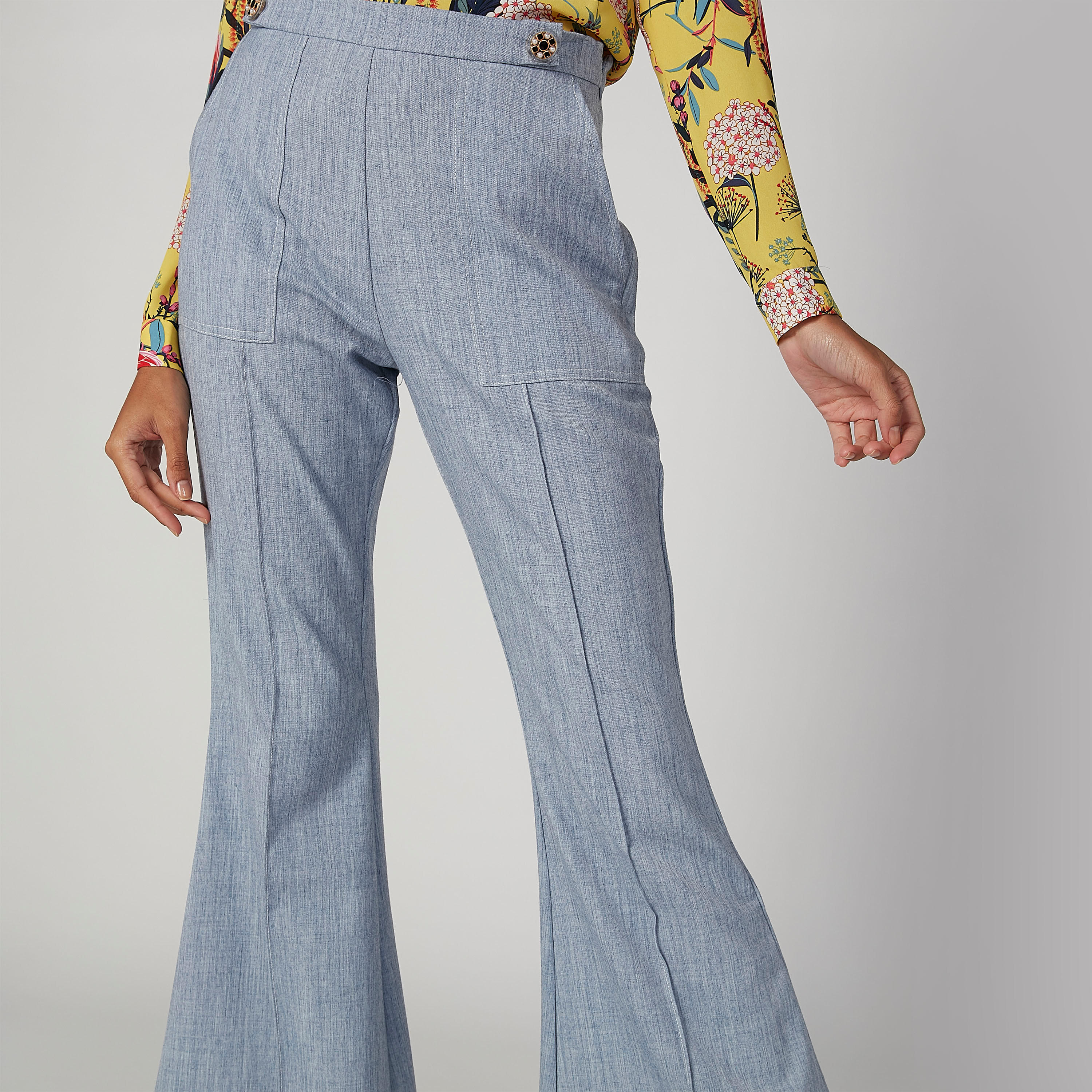 بنطلون بوت كات بارز الملمس بخصر متوسط الارتفاع وجيوب من آيكونيك-women-clothing-bottoms-trousers-image-3