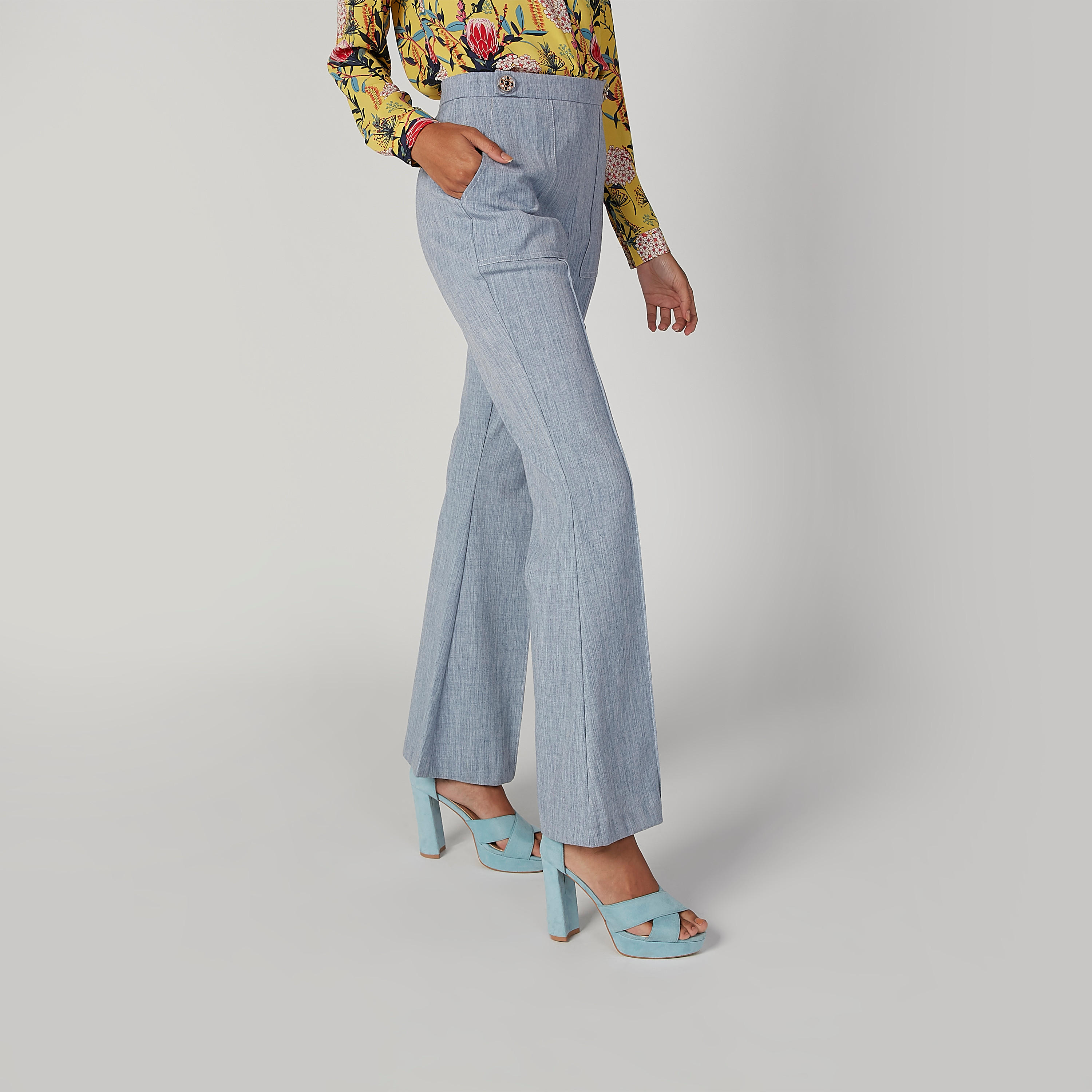 بنطلون بوت كات بارز الملمس بخصر متوسط الارتفاع وجيوب من آيكونيك-women-clothing-bottoms-trousers-image-5