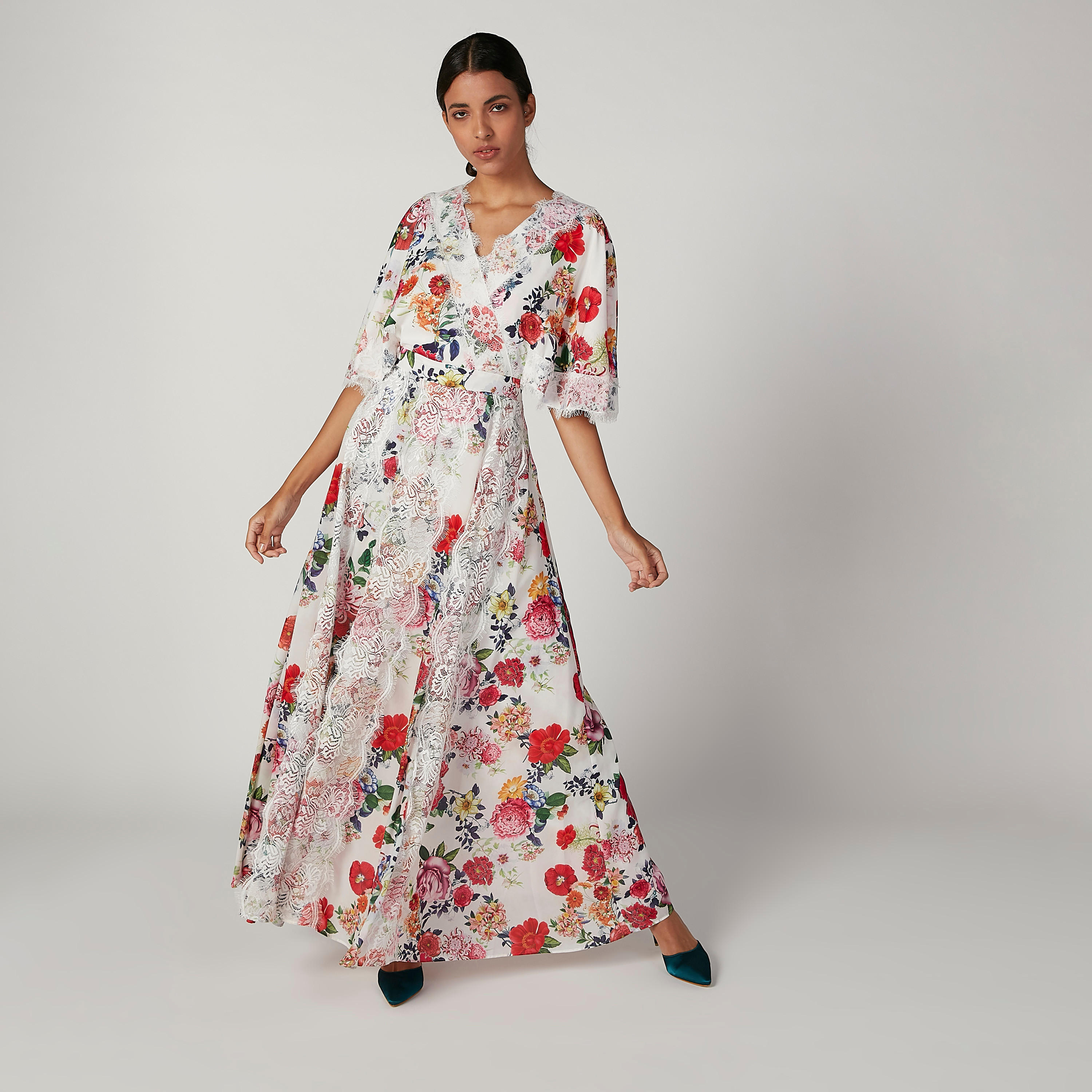 فستان طويل إيه لاين بياقة V وأكمام واسعة وطبعات من آيكونيك-women-clothing-dresses-image-1