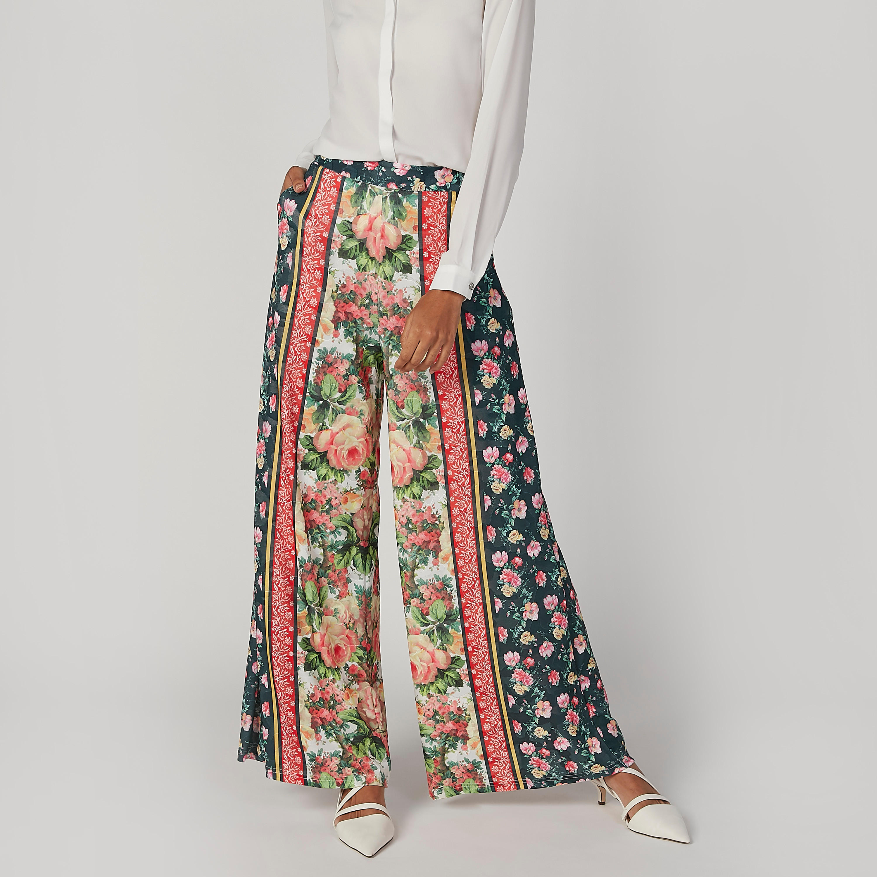 بنطلون بالازو بقصّة واسعة وخصر متوسط الارتفاع وطبعات زهرية من آيكونيك-women-clothing-bottoms-trousers-image-1