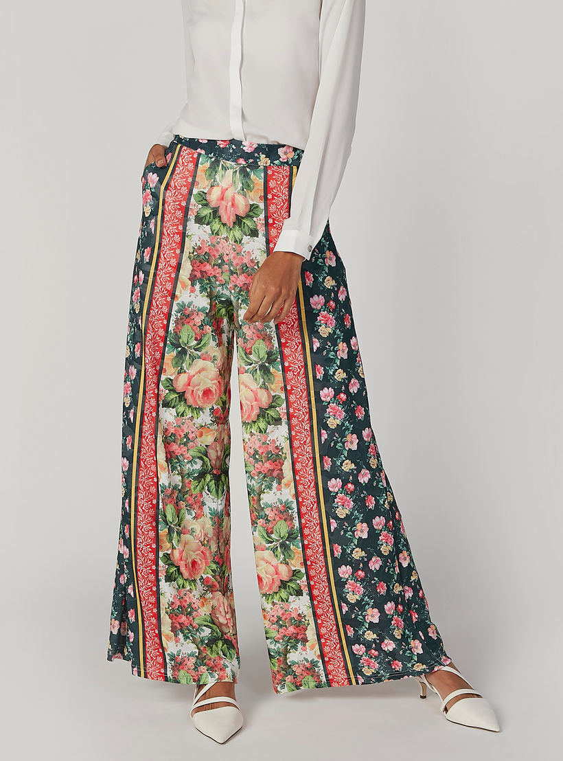بنطلون بالازو بقصّة واسعة وخصر متوسط الارتفاع وطبعات زهرية من آيكونيك-women-clothing-bottoms-trousers-image-1
