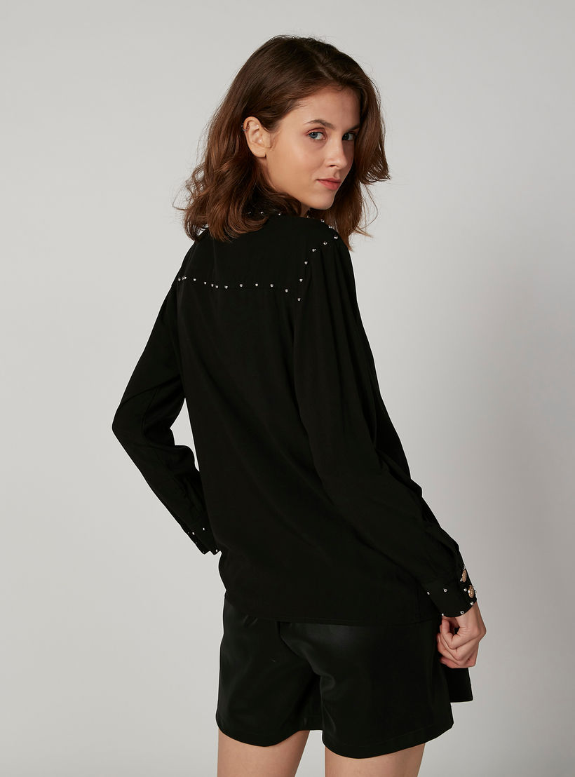 بلوزة مزيّنة بقصّة واسعة وأكمام طويلة وأربطة من آيكونيك-women-clothing-shirtsandblouses-blouses-image-3
